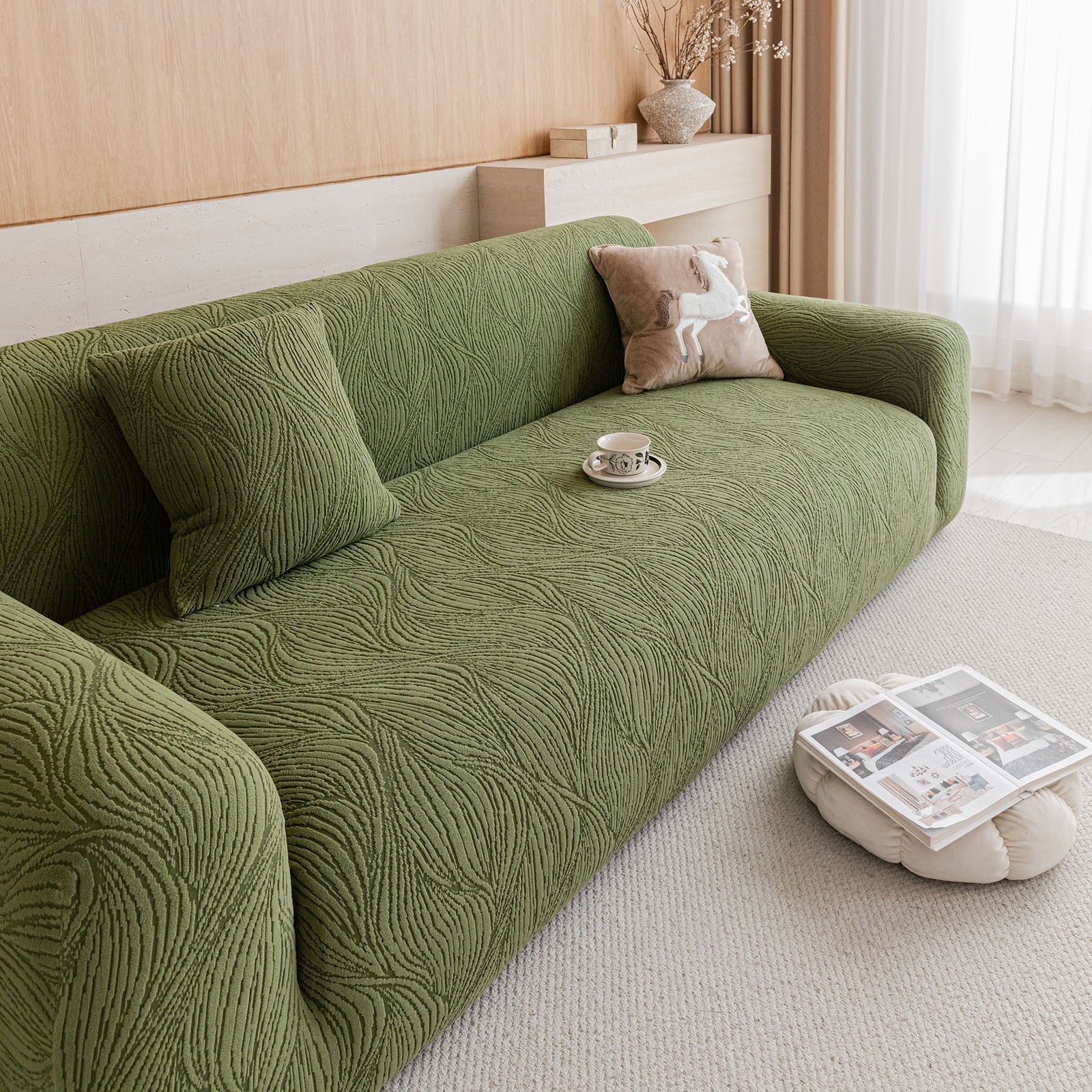 Elastic Stretch Sofa Cover Slipcover,  Thick Plush Wavy Flowing Texture Couch Cover