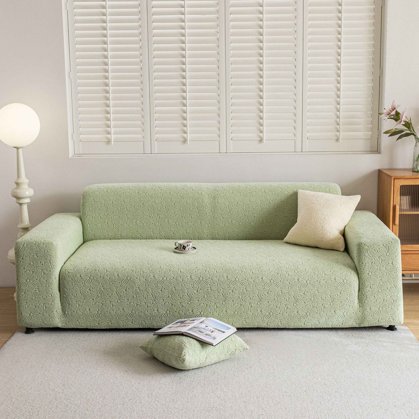 High Elastic Floral Couch Slipcover, Jacquard Stretch Non-Slip Furniture Protector