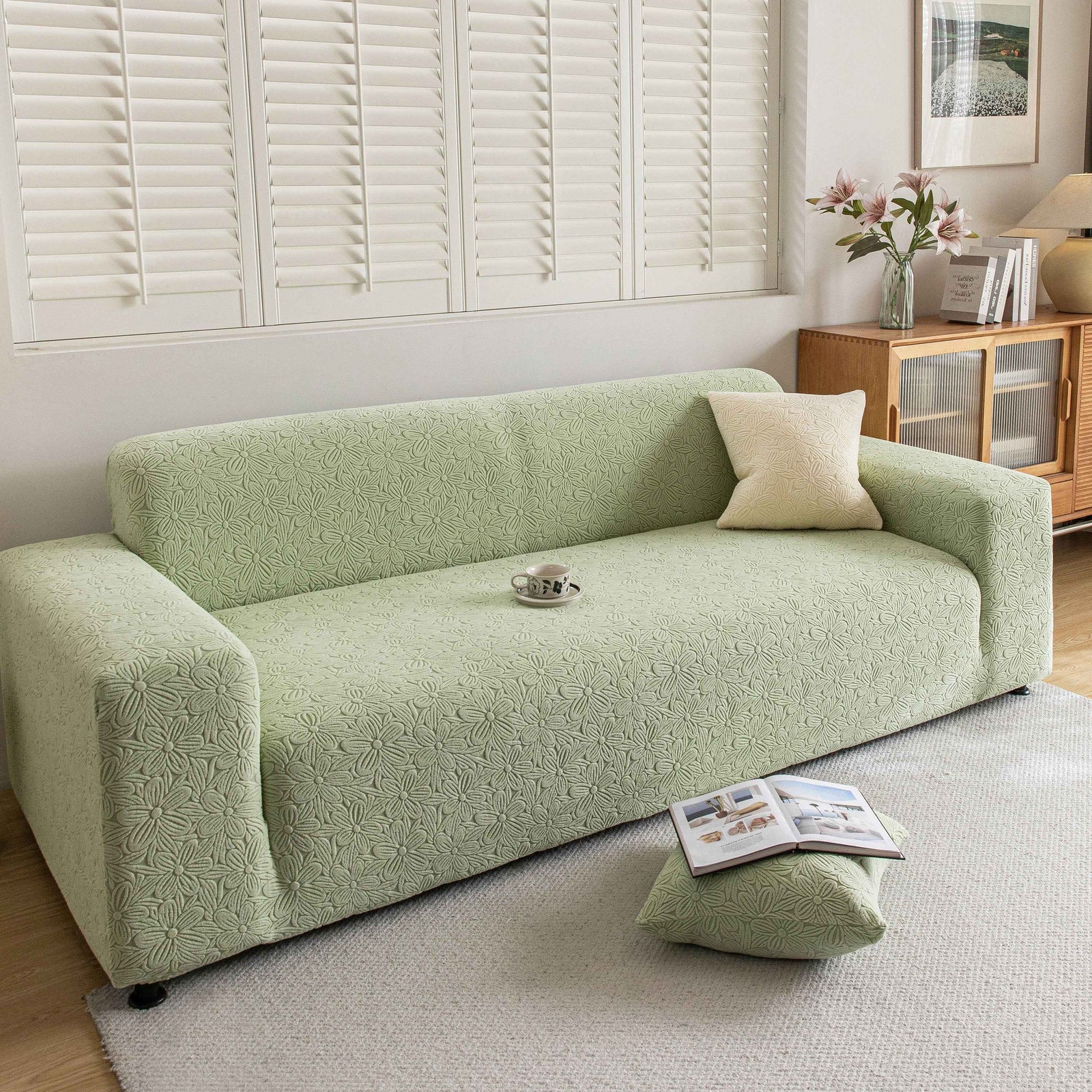 High Elastic Floral Couch Slipcover, Jacquard Stretch Non-Slip Furniture Protector