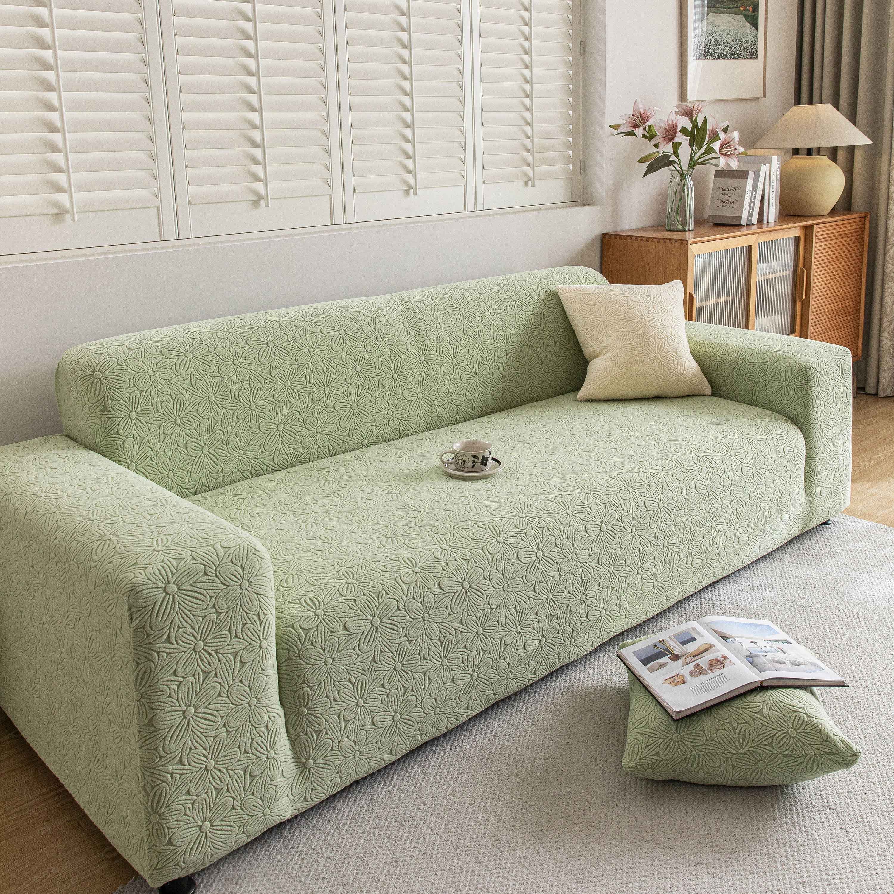 High Elastic Floral Couch Slipcover, Jacquard Stretch Non-Slip Furniture Protector