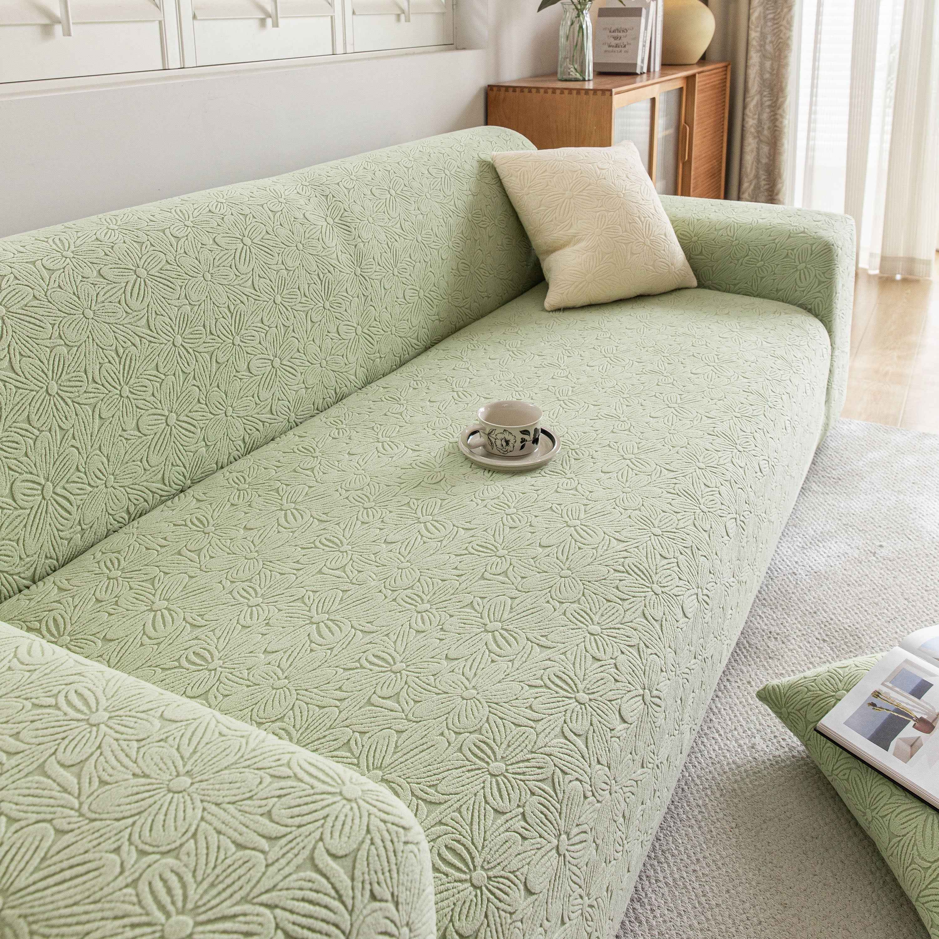 High Elastic Floral Couch Slipcover, Jacquard Stretch Non-Slip Furniture Protector