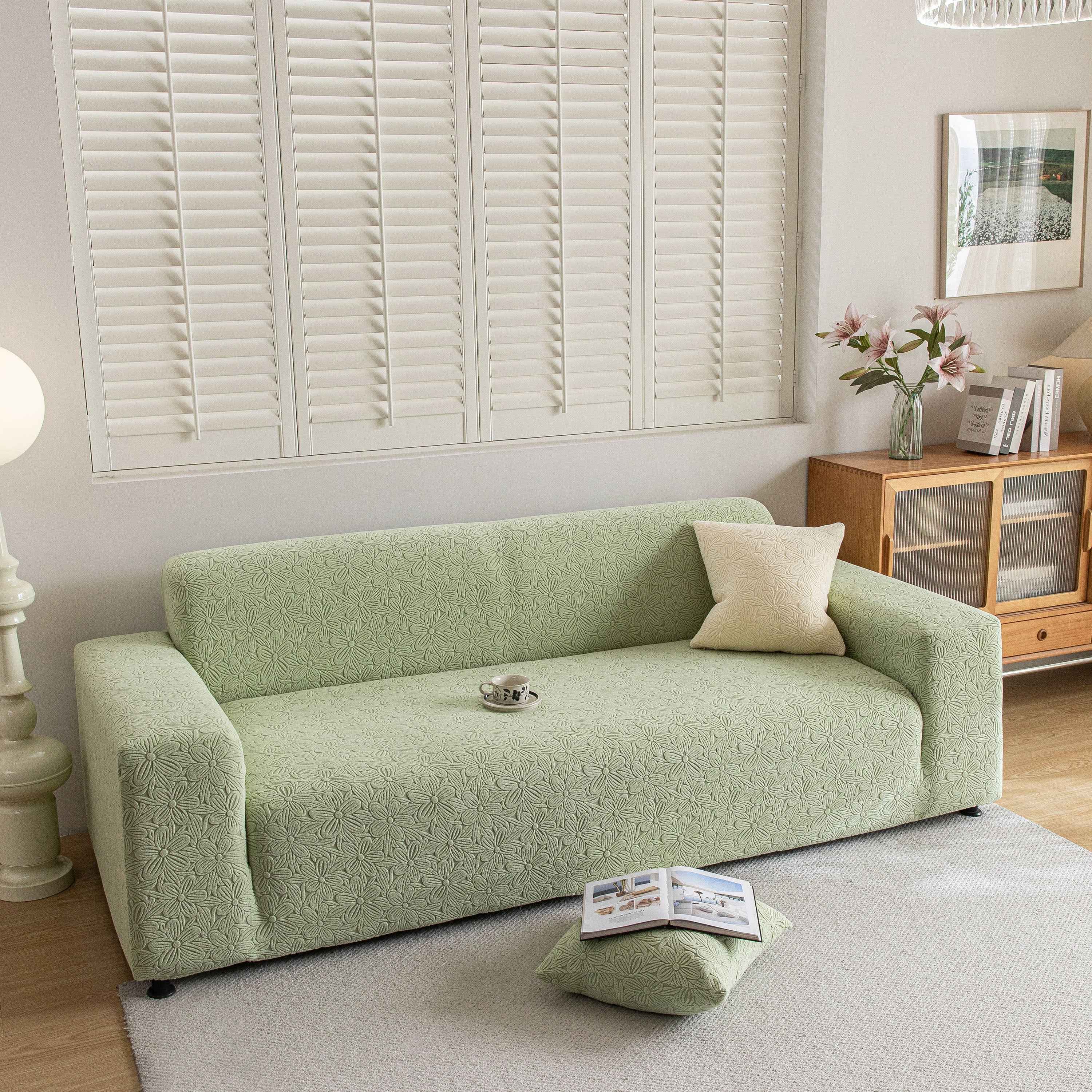 High Elastic Floral Couch Slipcover, Jacquard Stretch Non-Slip Furniture Protector