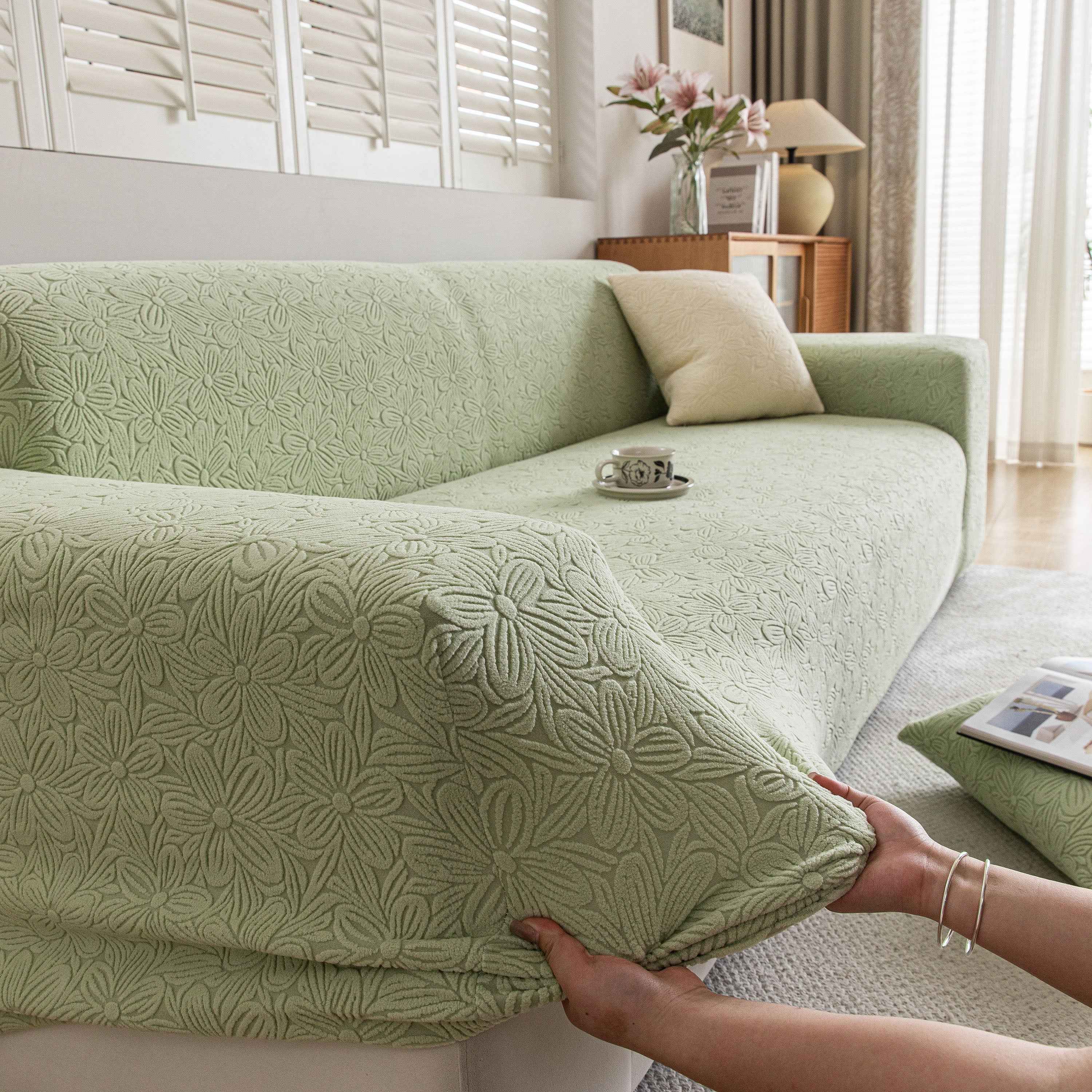 High Elastic Floral Couch Slipcover, Jacquard Stretch Non-Slip Furniture Protector