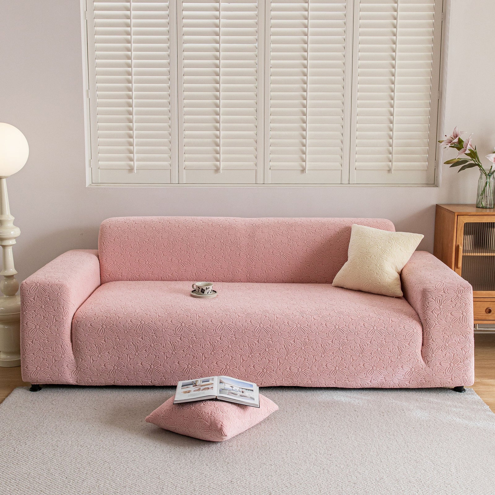 High Elastic Floral Couch Slipcover, Jacquard Stretch Non-Slip Furniture Protector