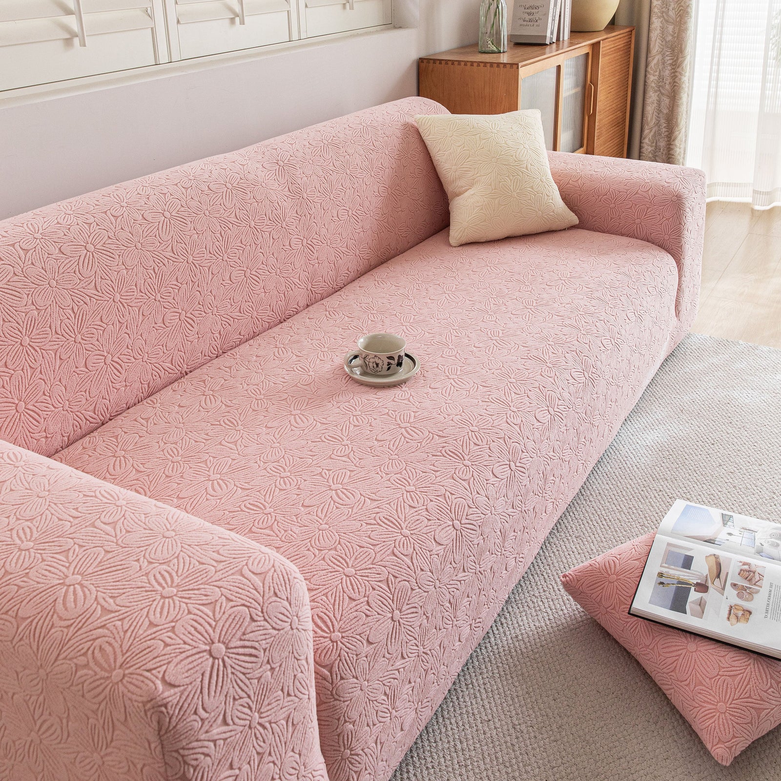 High Elastic Floral Couch Slipcover, Jacquard Stretch Non-Slip Furniture Protector