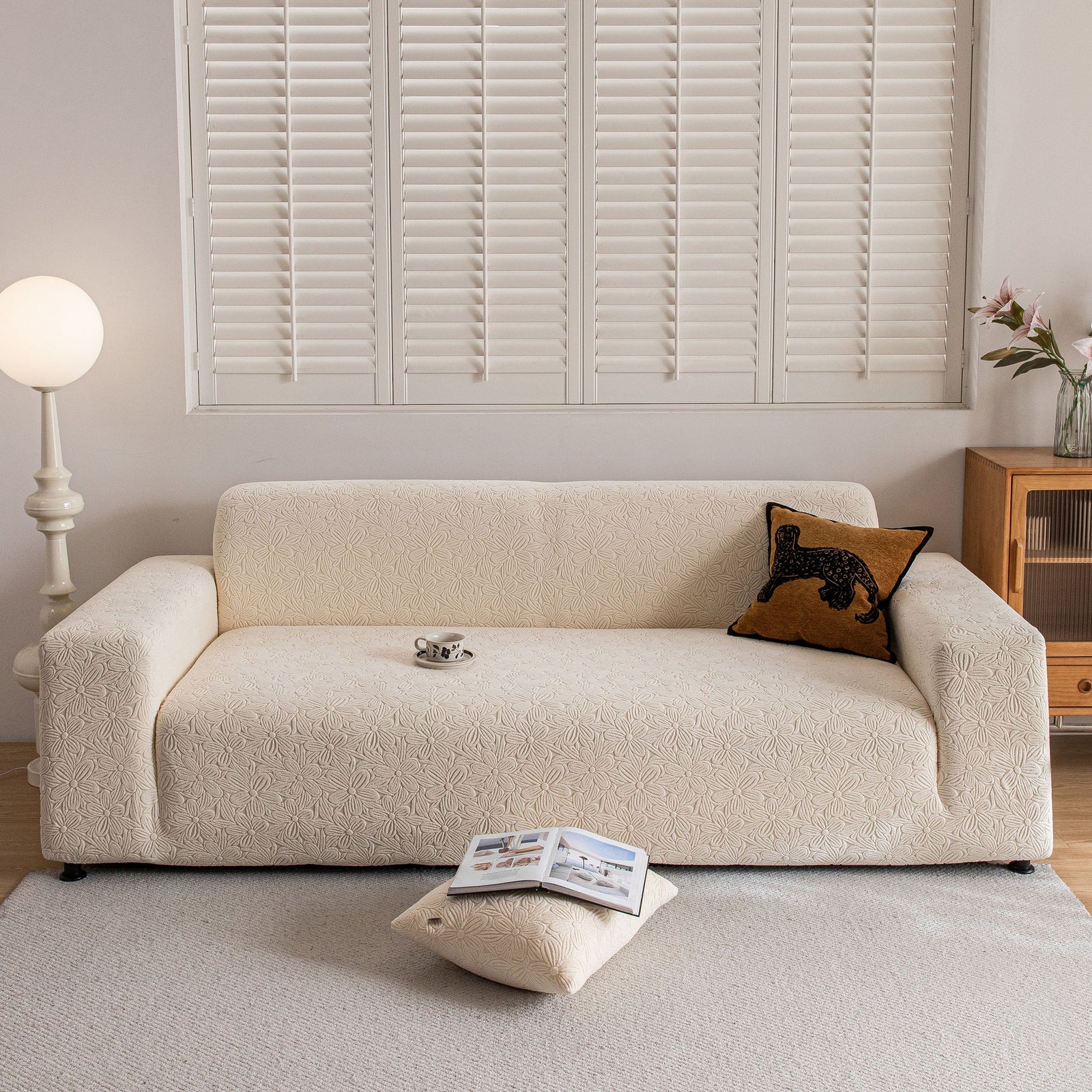 High Elastic Floral Couch Slipcover, Jacquard Stretch Non-Slip Furniture Protector