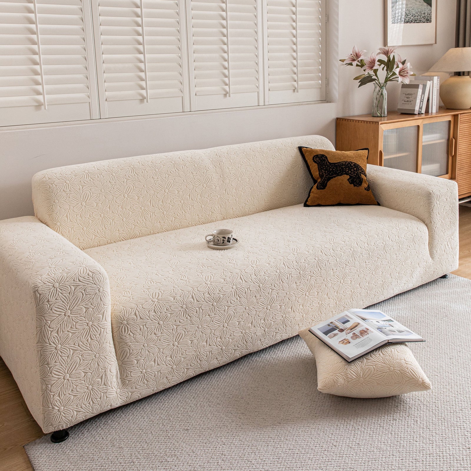 High Elastic Floral Couch Slipcover, Jacquard Stretch Non-Slip Furniture Protector