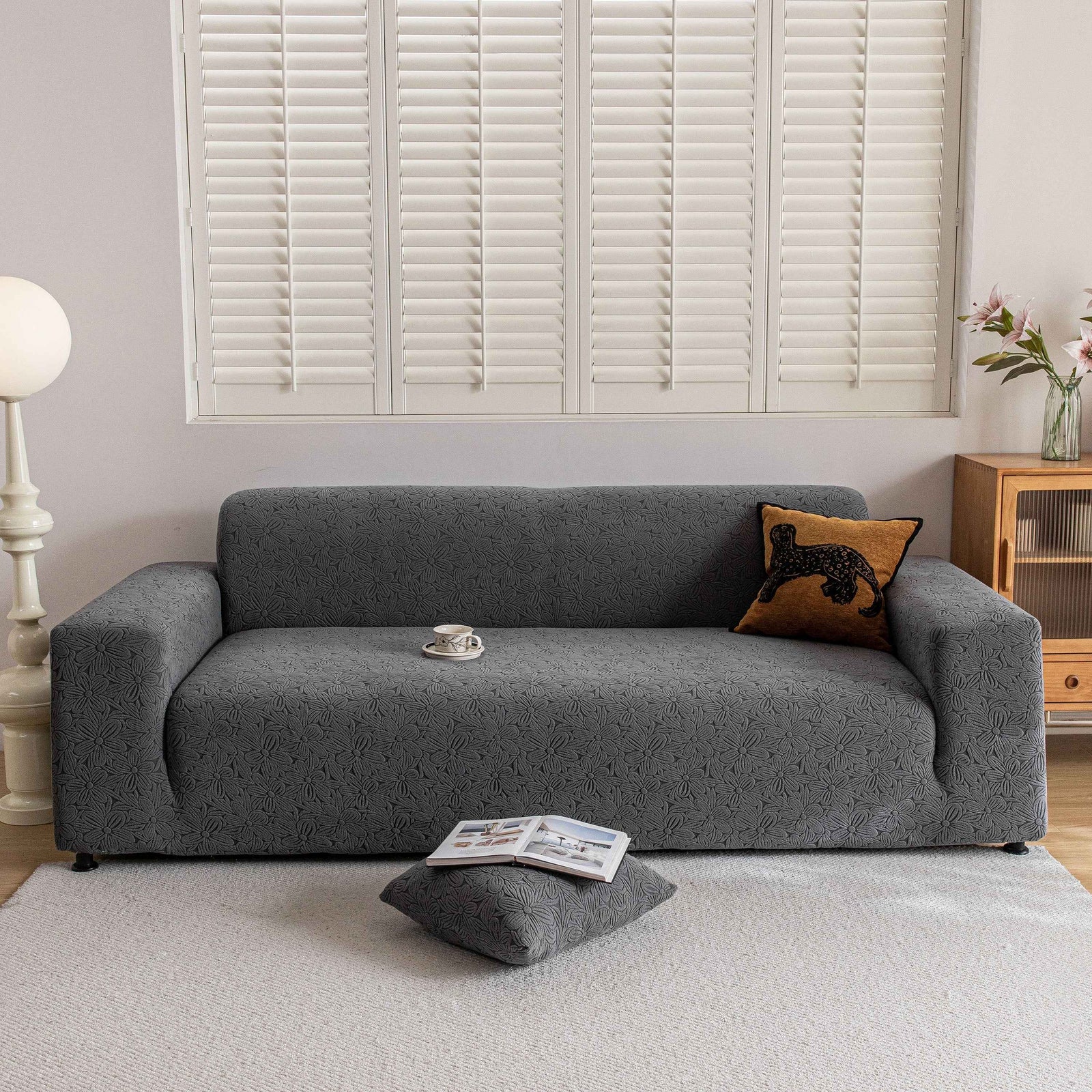 High Elastic Floral Couch Slipcover, Jacquard Stretch Non-Slip Furniture Protector