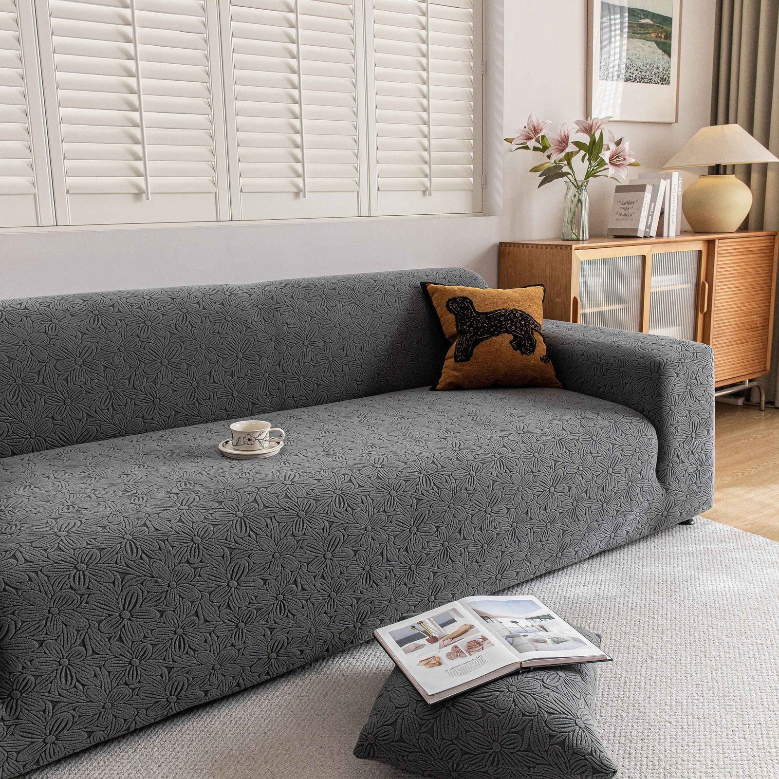 High Elastic Floral Couch Slipcover, Jacquard Stretch Non-Slip Furniture Protector