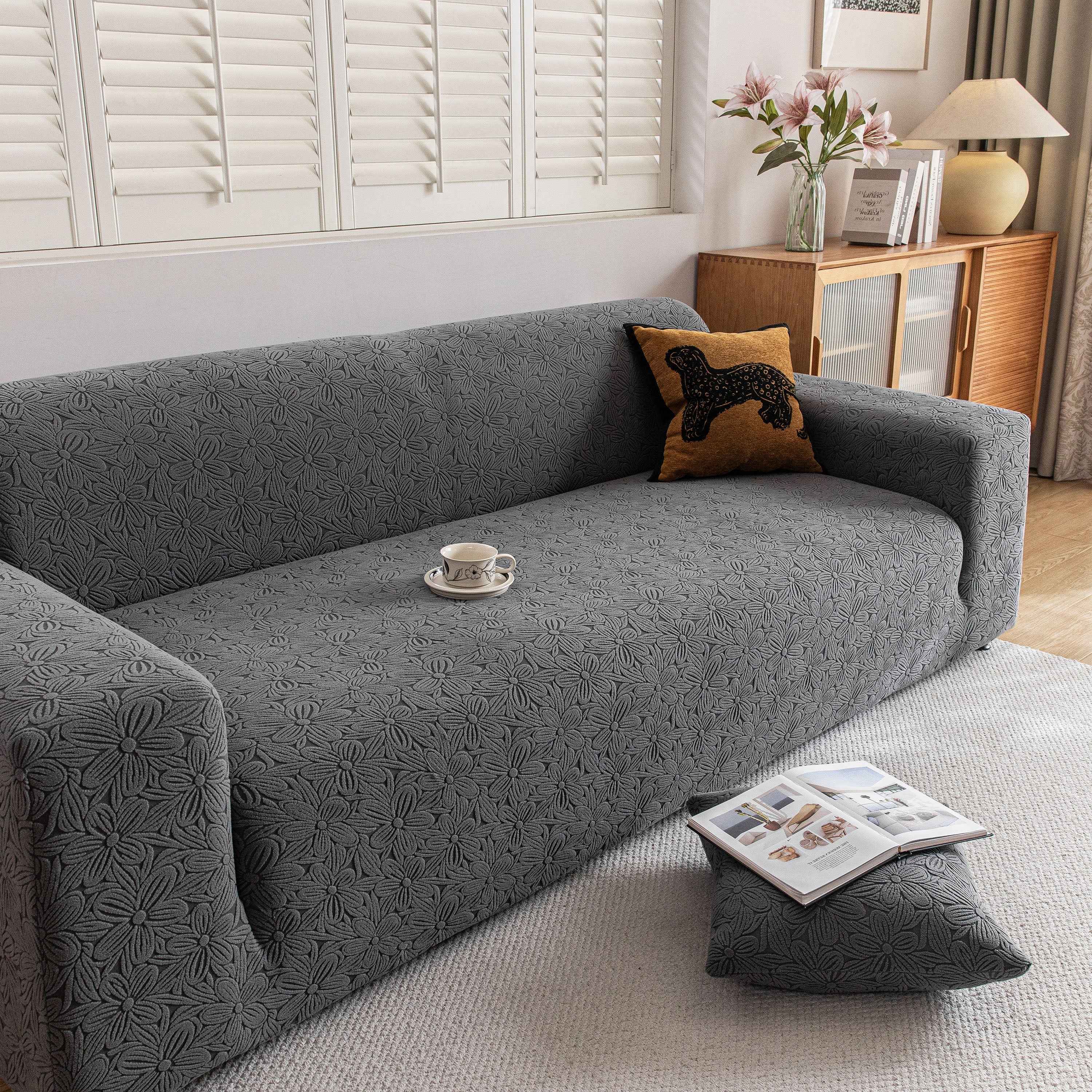 High Elastic Floral Couch Slipcover, Jacquard Stretch Non-Slip Furniture Protector
