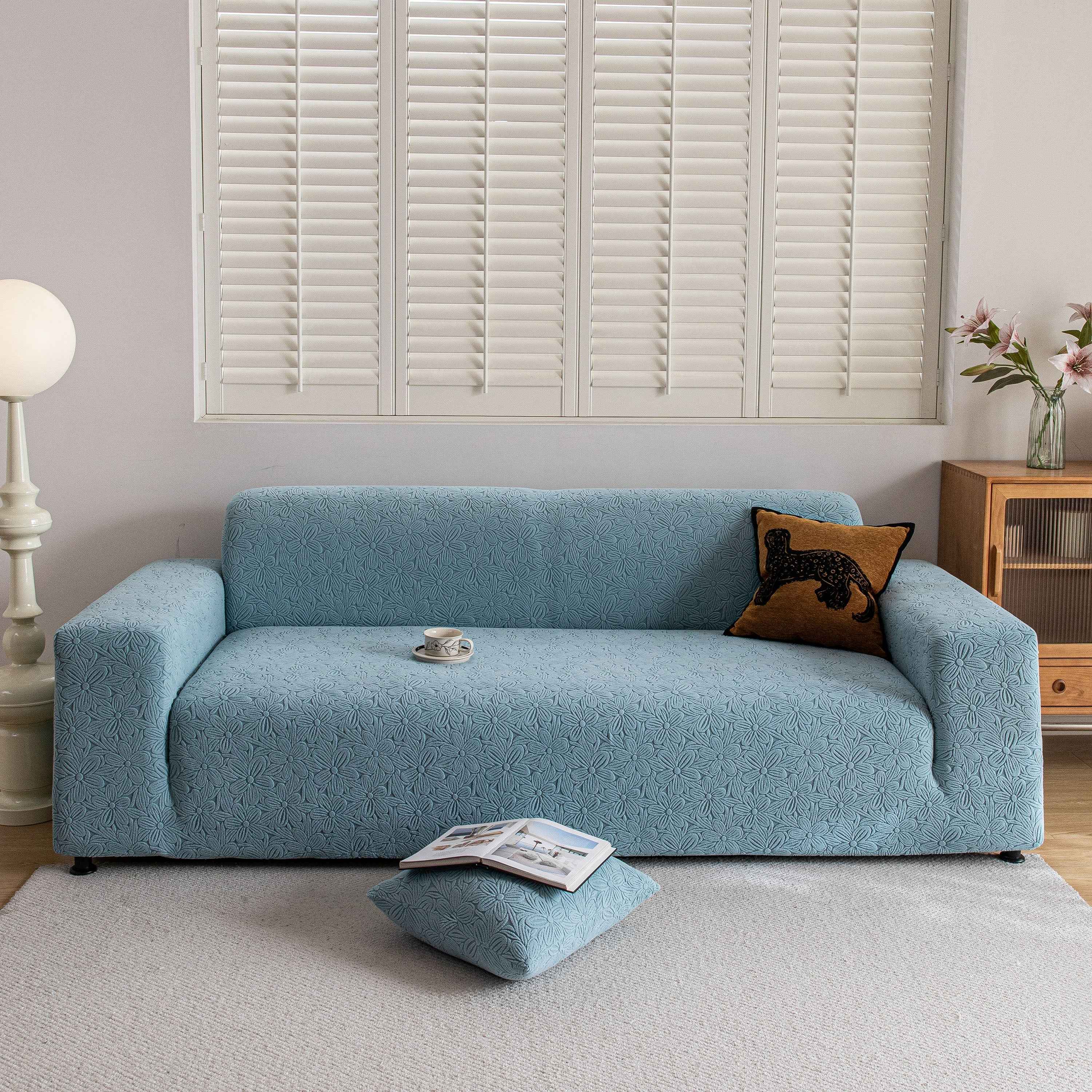 High Elastic Floral Couch Slipcover, Jacquard Stretch Non-Slip Furniture Protector