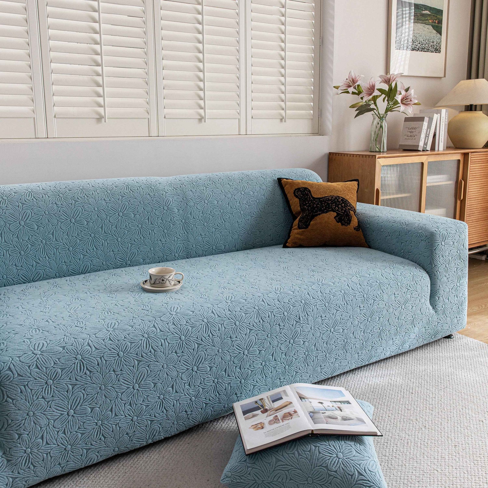 High Elastic Floral Couch Slipcover, Jacquard Stretch Non-Slip Furniture Protector