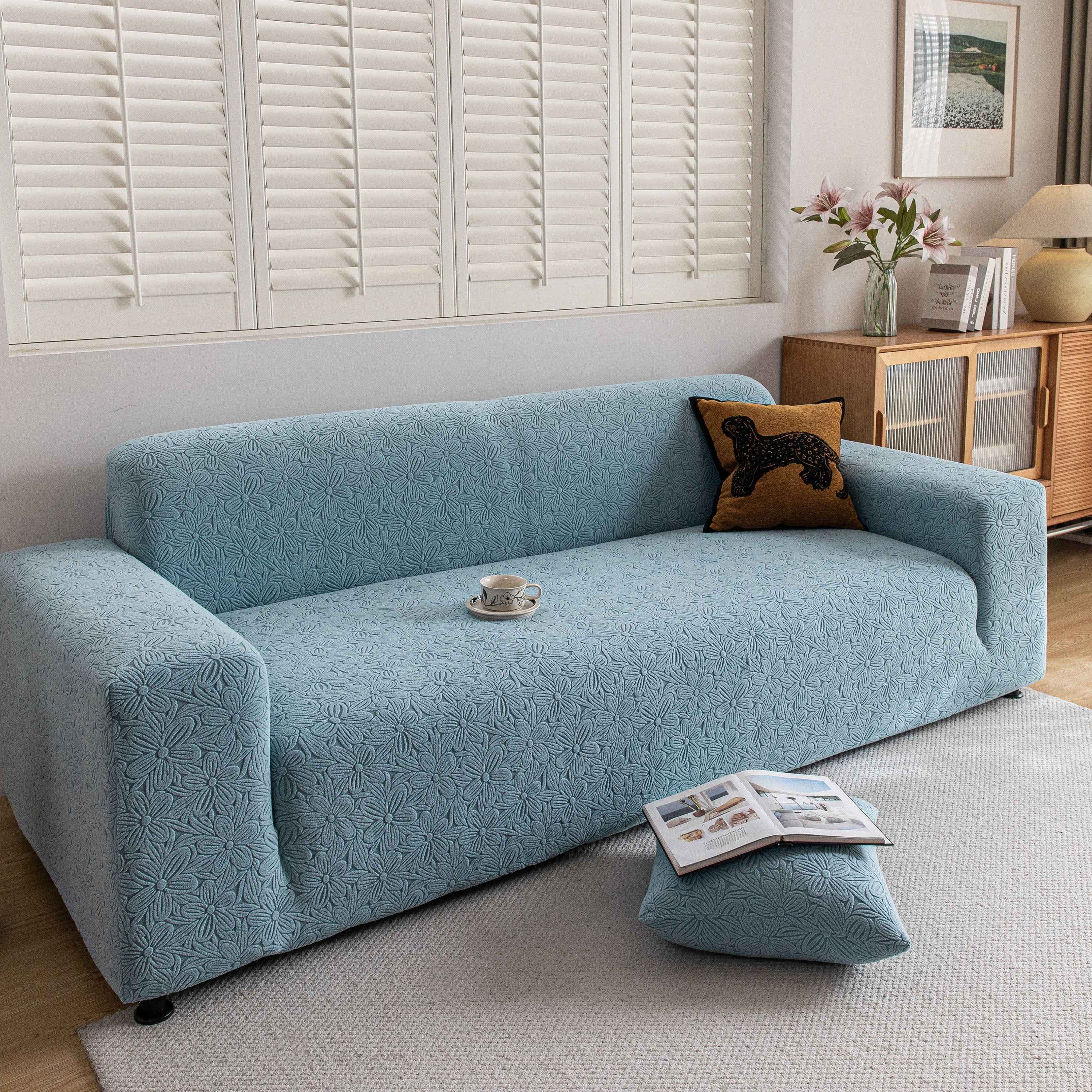 High Elastic Floral Couch Slipcover, Jacquard Stretch Non-Slip Furniture Protector