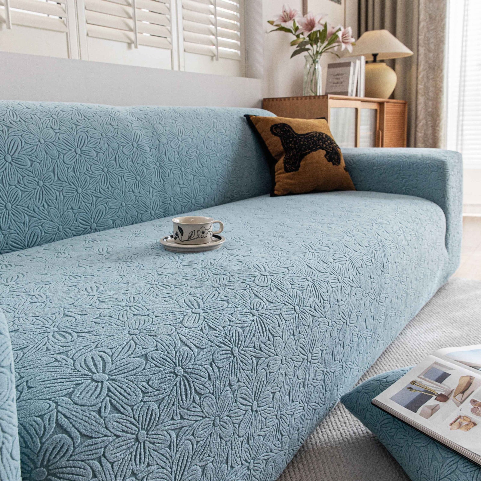 High Elastic Floral Couch Slipcover, Jacquard Stretch Non-Slip Furniture Protector