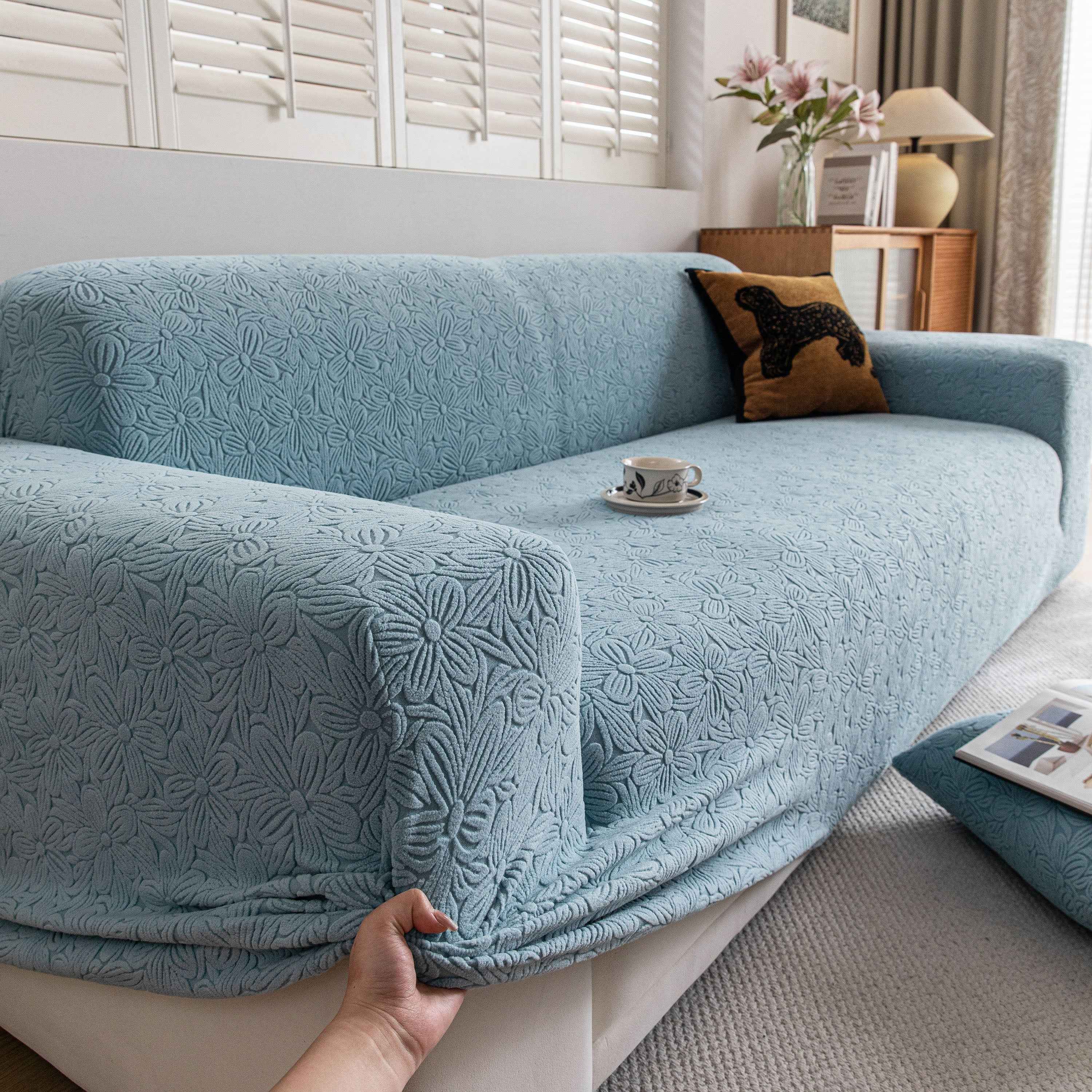 High Elastic Floral Couch Slipcover, Jacquard Stretch Non-Slip Furniture Protector