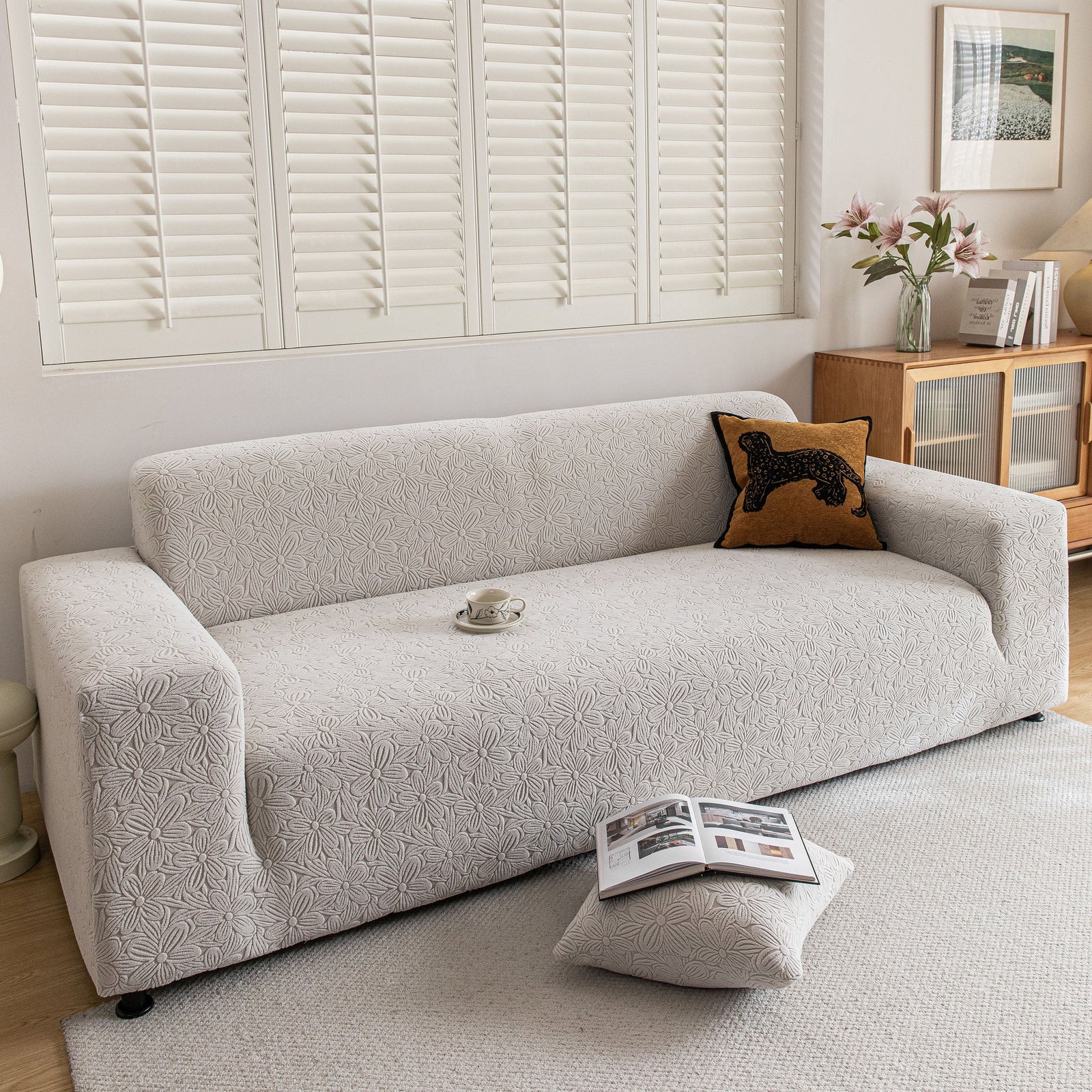 High Elastic Floral Couch Slipcover, Jacquard Stretch Non-Slip Furniture Protector