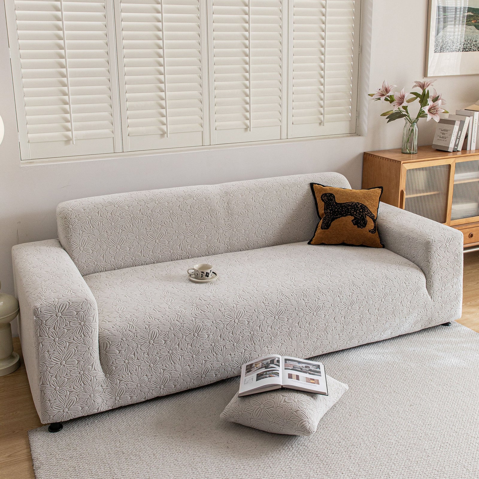 High Elastic Floral Couch Slipcover, Jacquard Stretch Non-Slip Furniture Protector