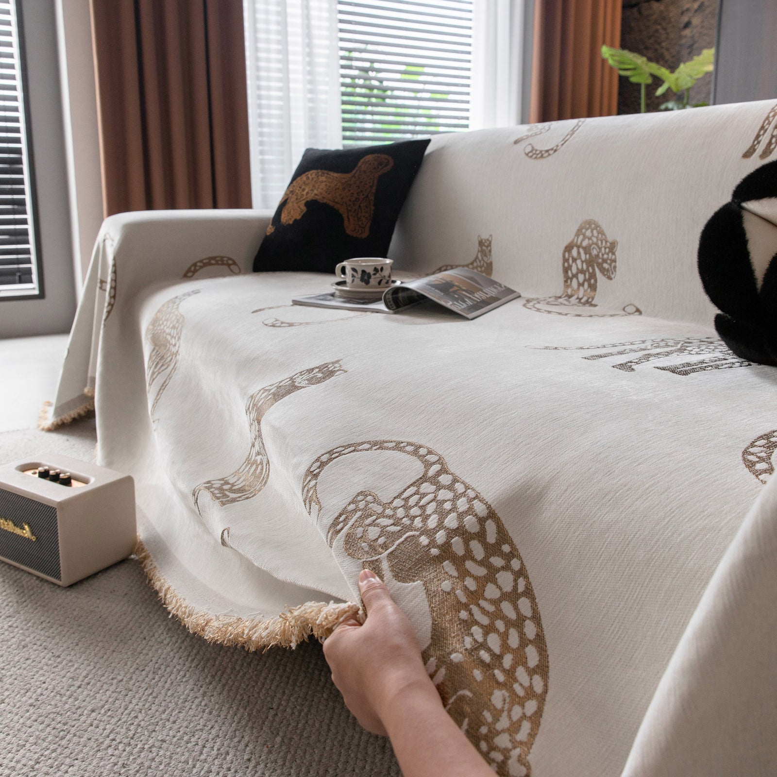 Leopard Sofa Cover Blanket Stylish Furniture Protector Throw for Couches & Loveseats