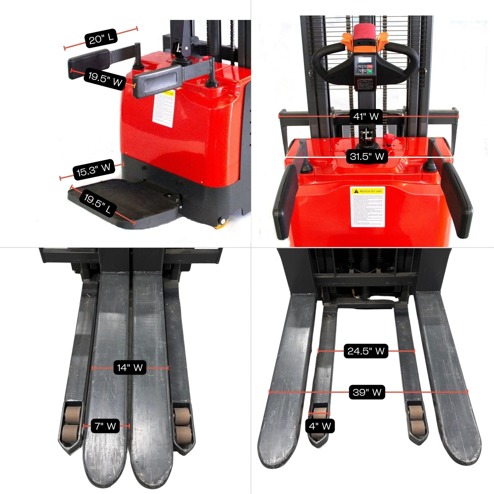 PS3300FE-3M Electric Pallet Stacker, 3300 lbs Capacity, 9.8 ft Lifting Height, Electromagnetic Brake