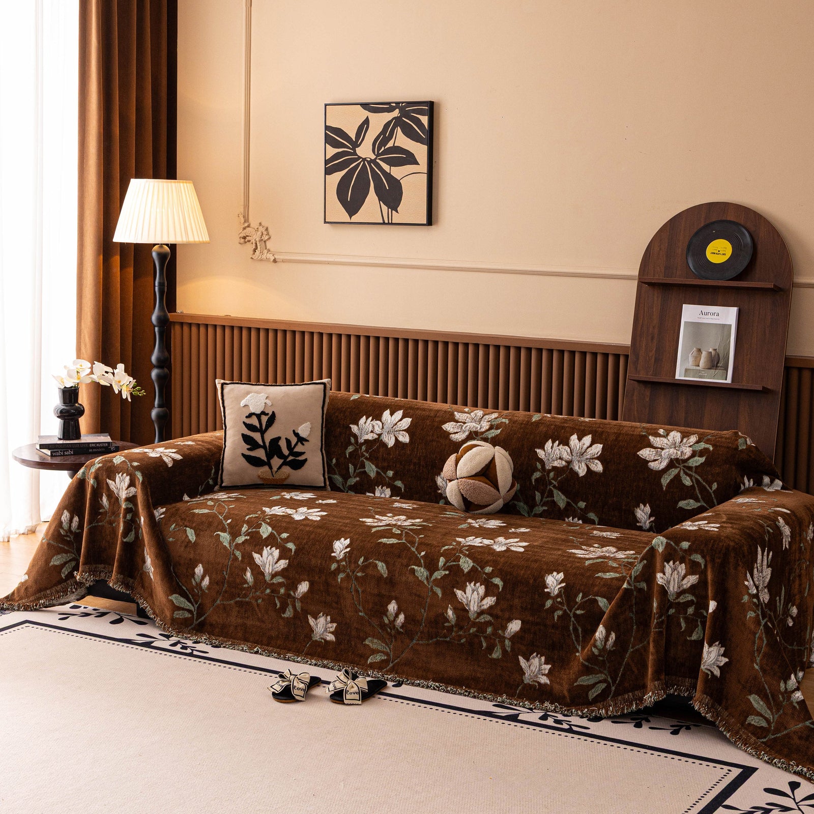 Luxury Thickened Sofa Throw Cover, Decorative Cozy Floral Jacquard Couch Cover Blanket