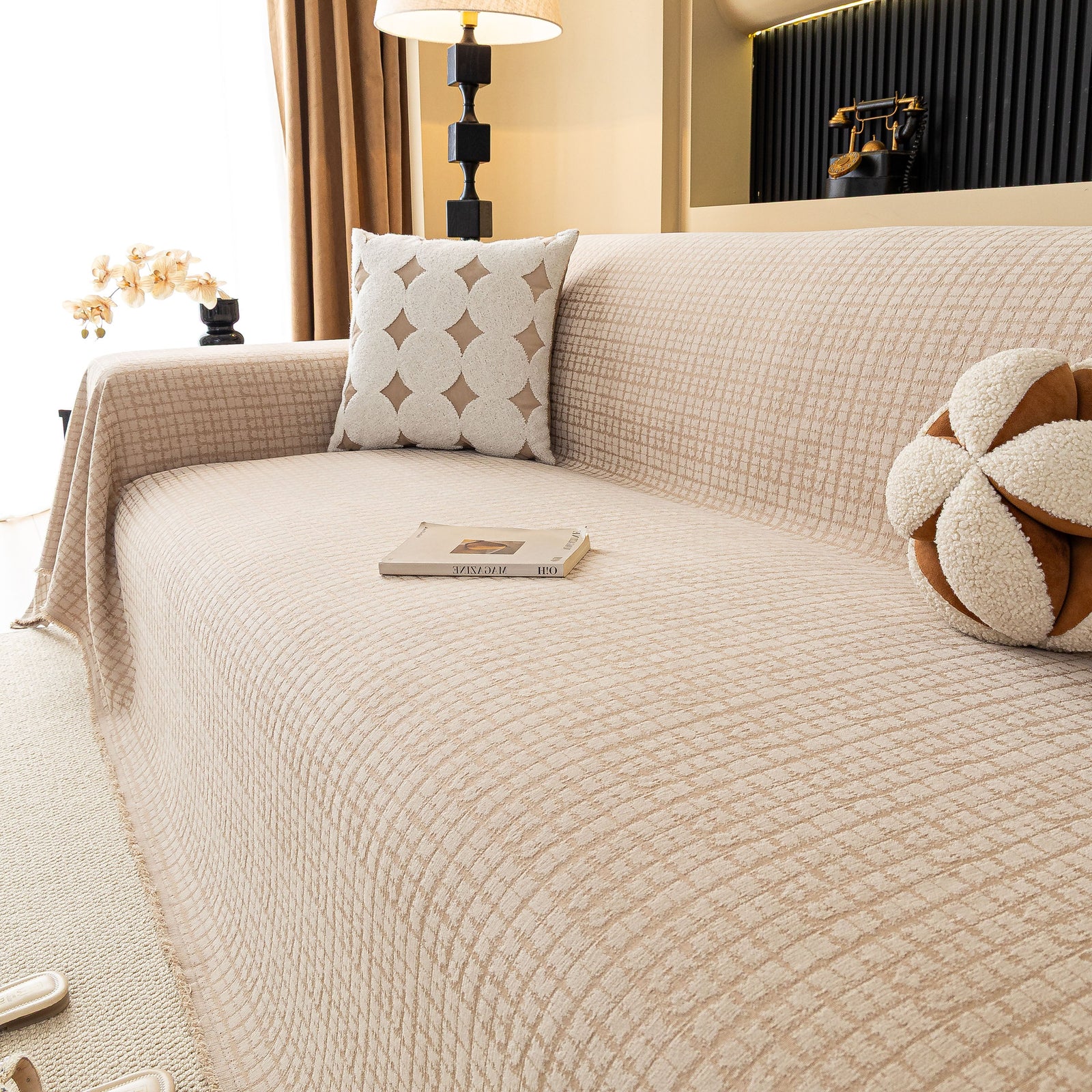 Jacquard Textured Couch Cover Throw, Soft Thick Decorative Slipcover for Couch