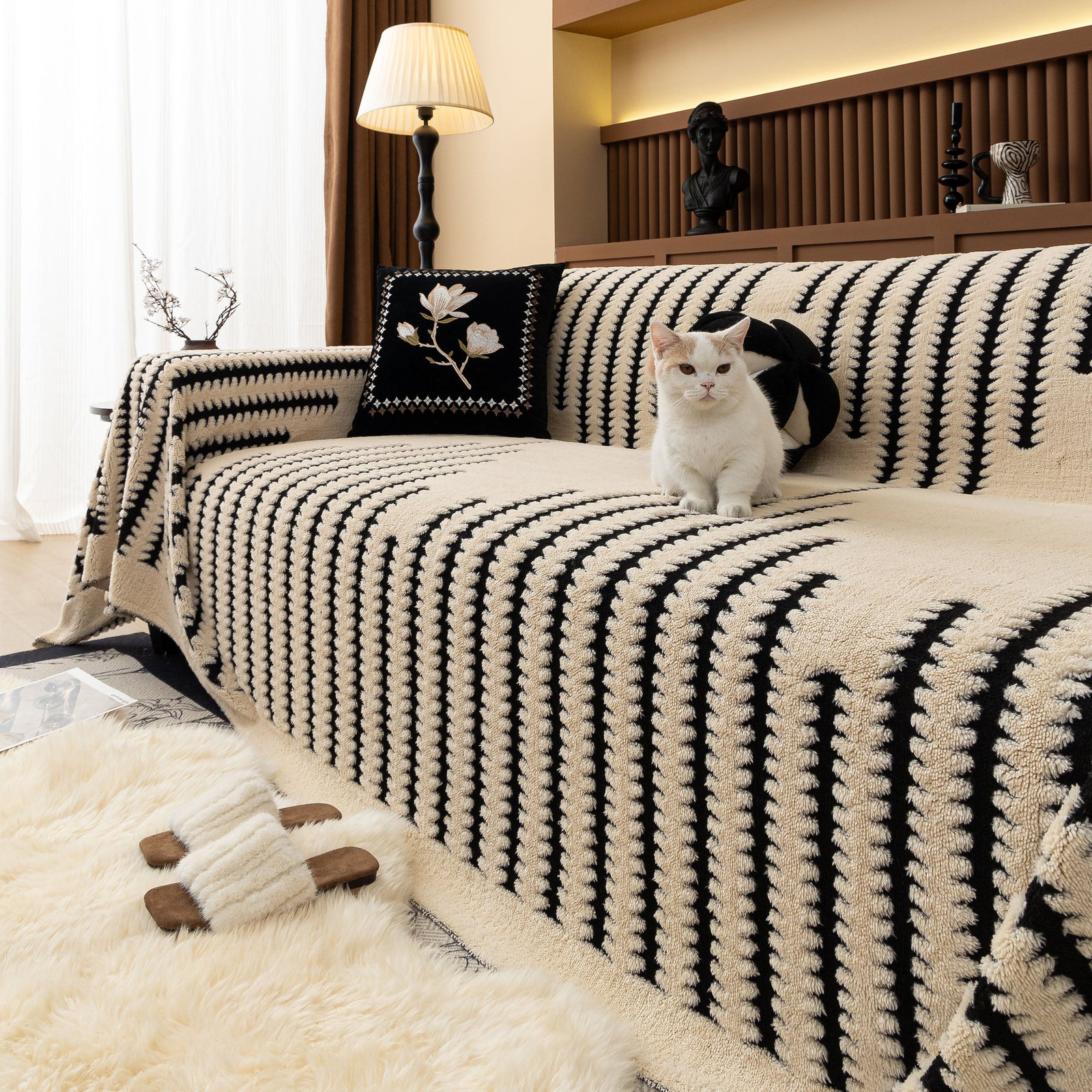 Jacquard Fleece Throw Blanket for Couch Plush Fuzzy Cozy Soft Blankets and Throws for Sofa
