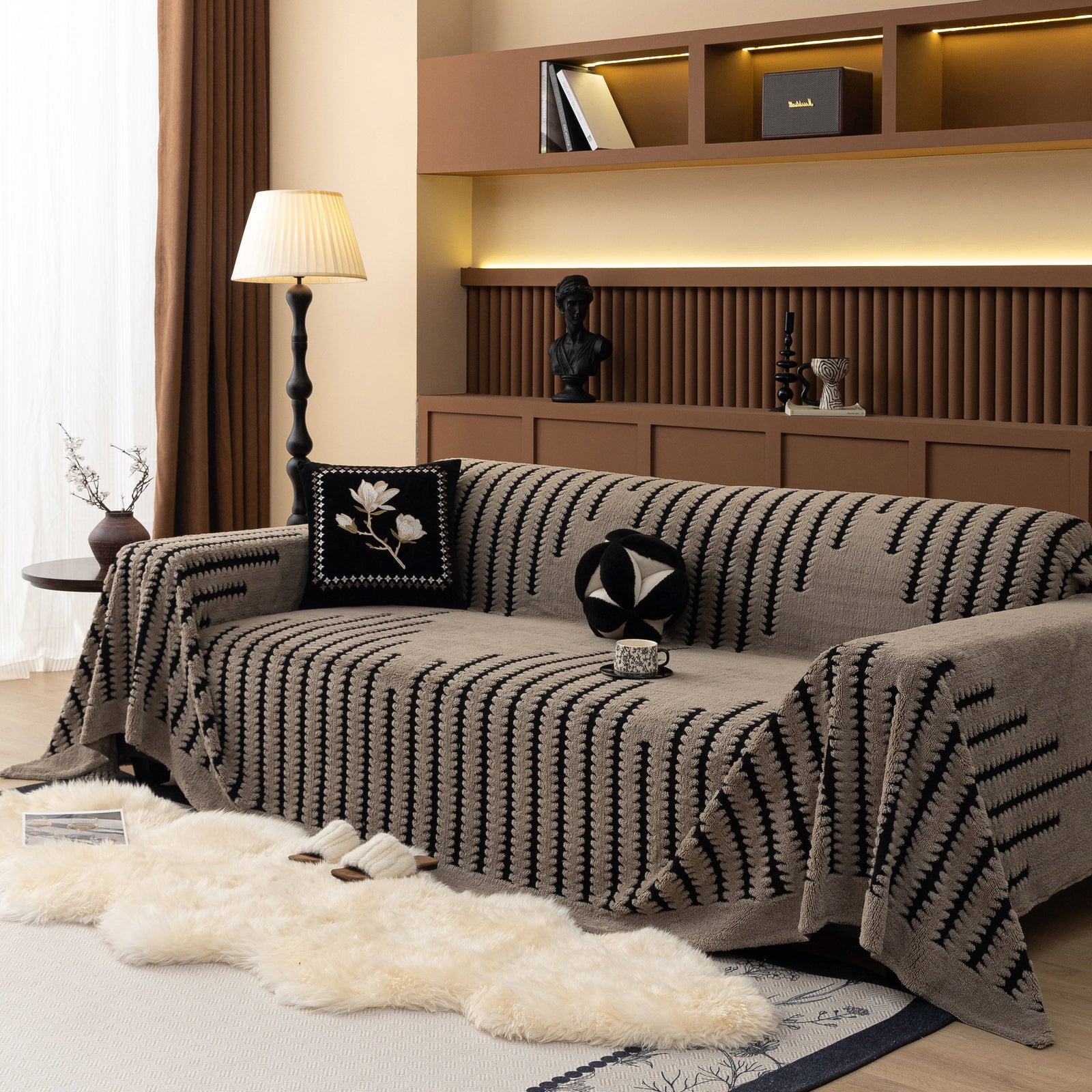 Jacquard Fleece Throw Blanket for Couch Plush Fuzzy Cozy Soft Blankets and Throws for Sofa