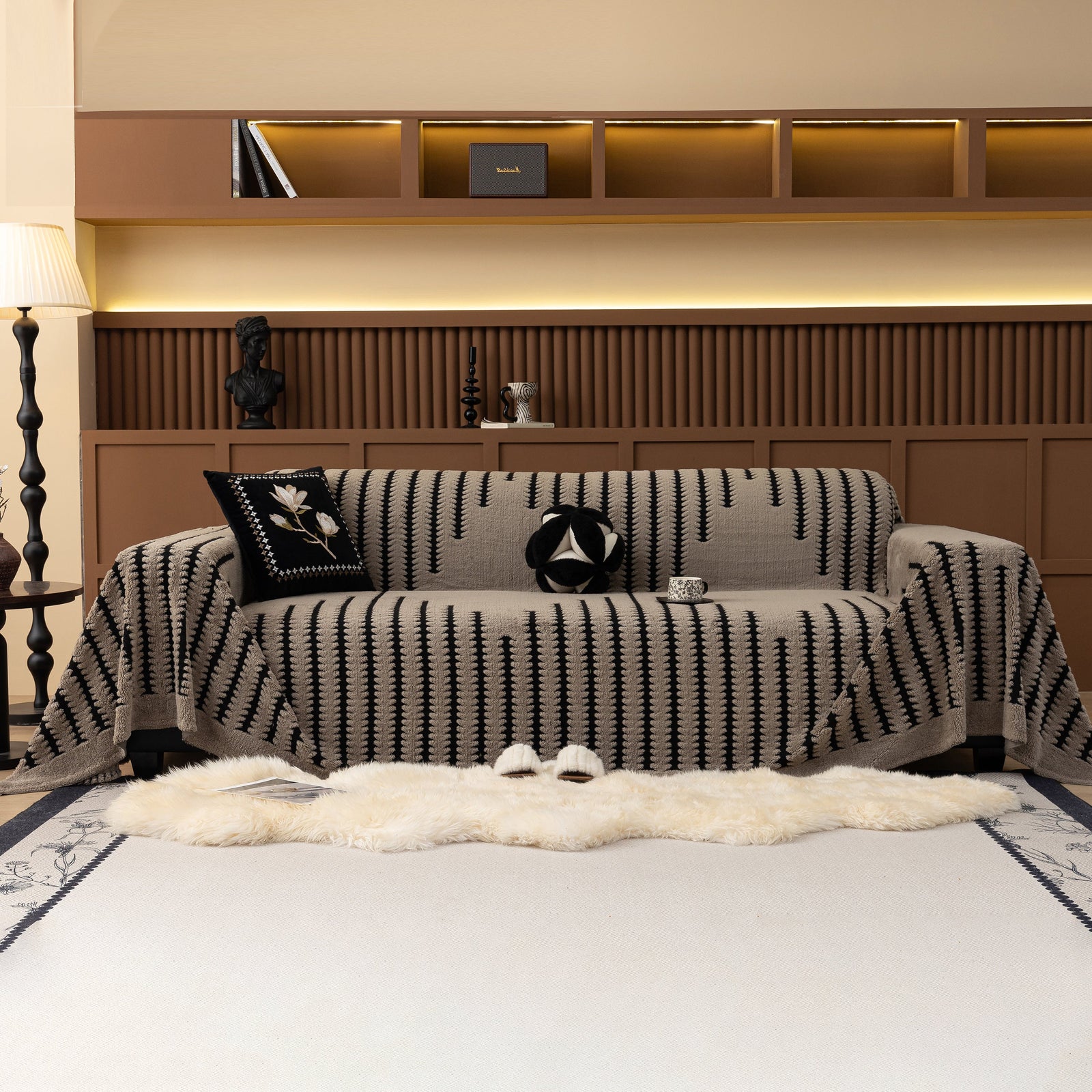 Jacquard Fleece Throw Blanket for Couch Plush Fuzzy Cozy Soft Blankets and Throws for Sofa