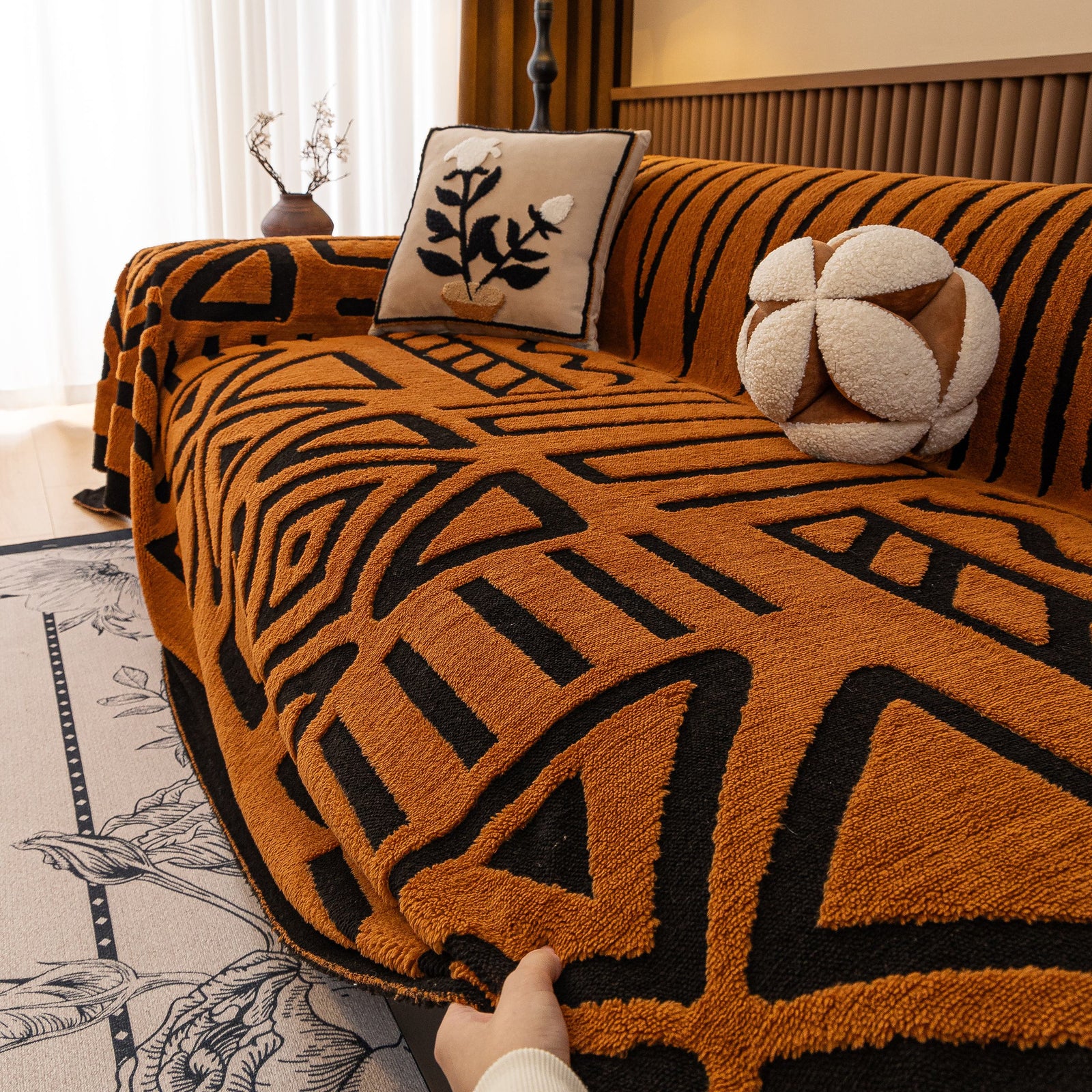 Boho Plush Couch Cover Bohemian Throw Blanket Decor Covers Sofa Chair Furniture Bed