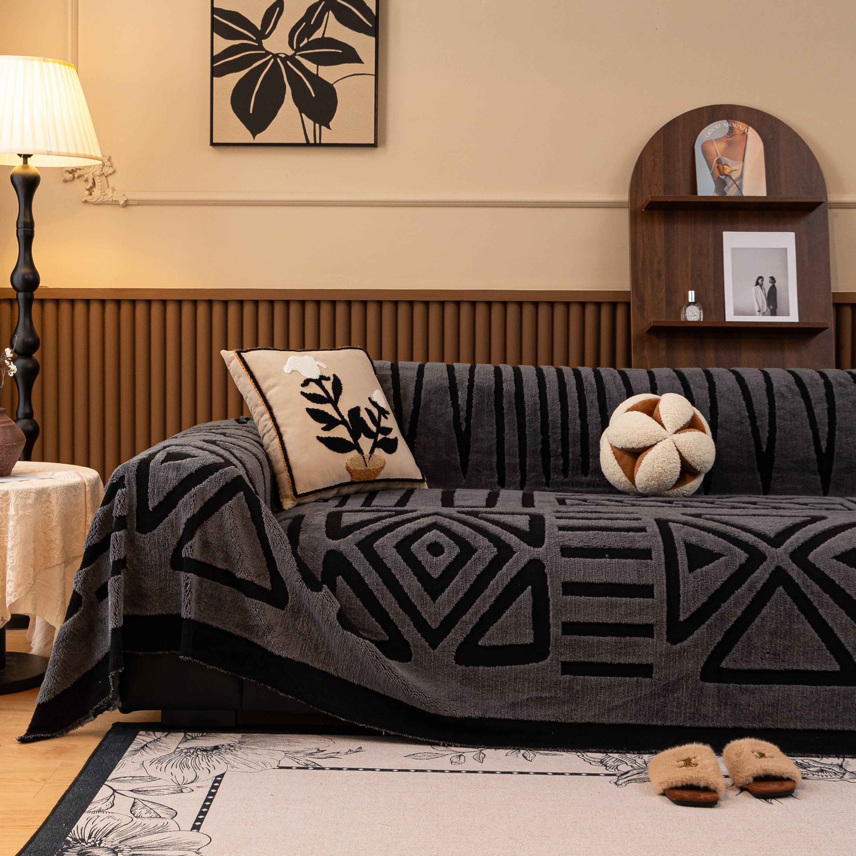 Boho Plush Couch Cover Bohemian Throw Blanket Decor Covers Sofa Chair Furniture Bed