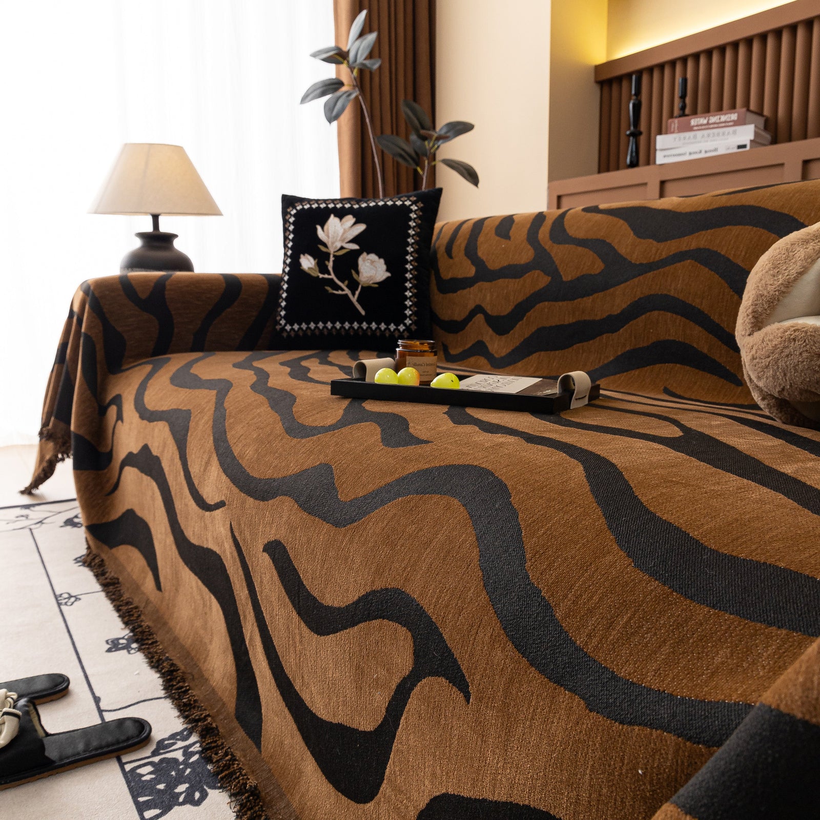 Zebra Striped Chenille Throw Sofa Cover Full-Cover Decorative Furniture Slipcover