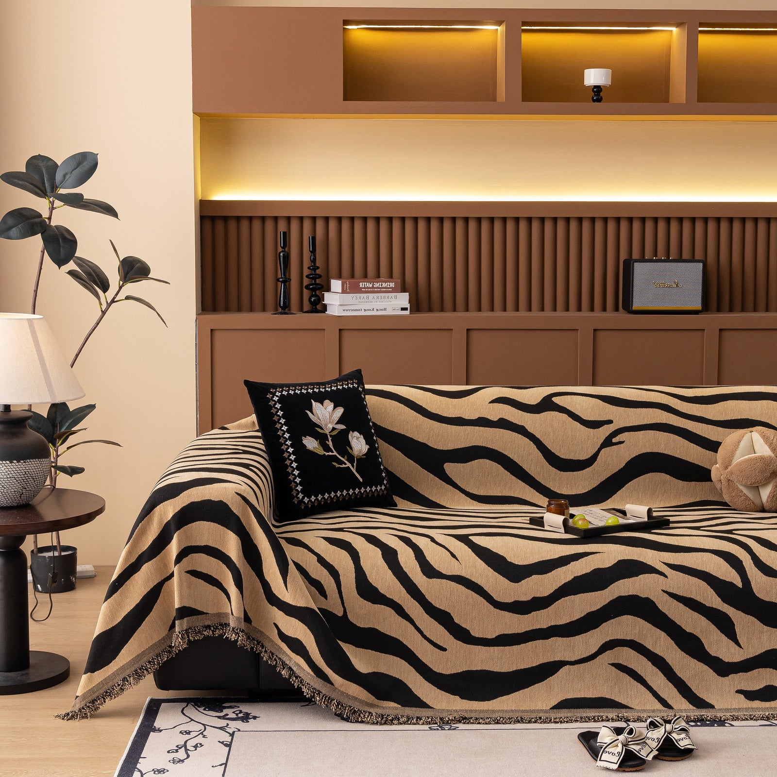 Zebra Striped Chenille Throw Sofa Cover Full-Cover Decorative Furniture Slipcover