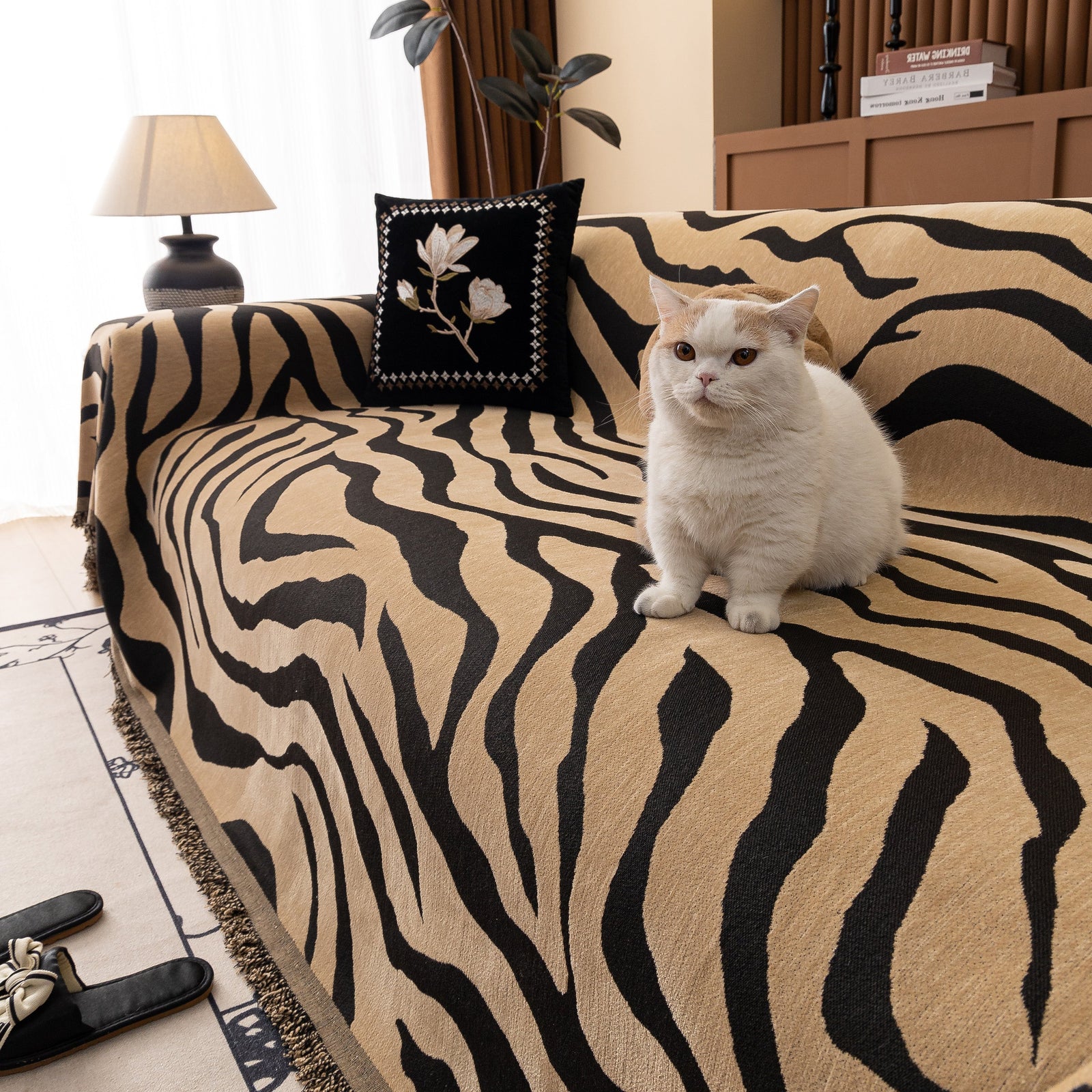 Zebra Striped Chenille Throw Sofa Cover Full-Cover Decorative Furniture Slipcover