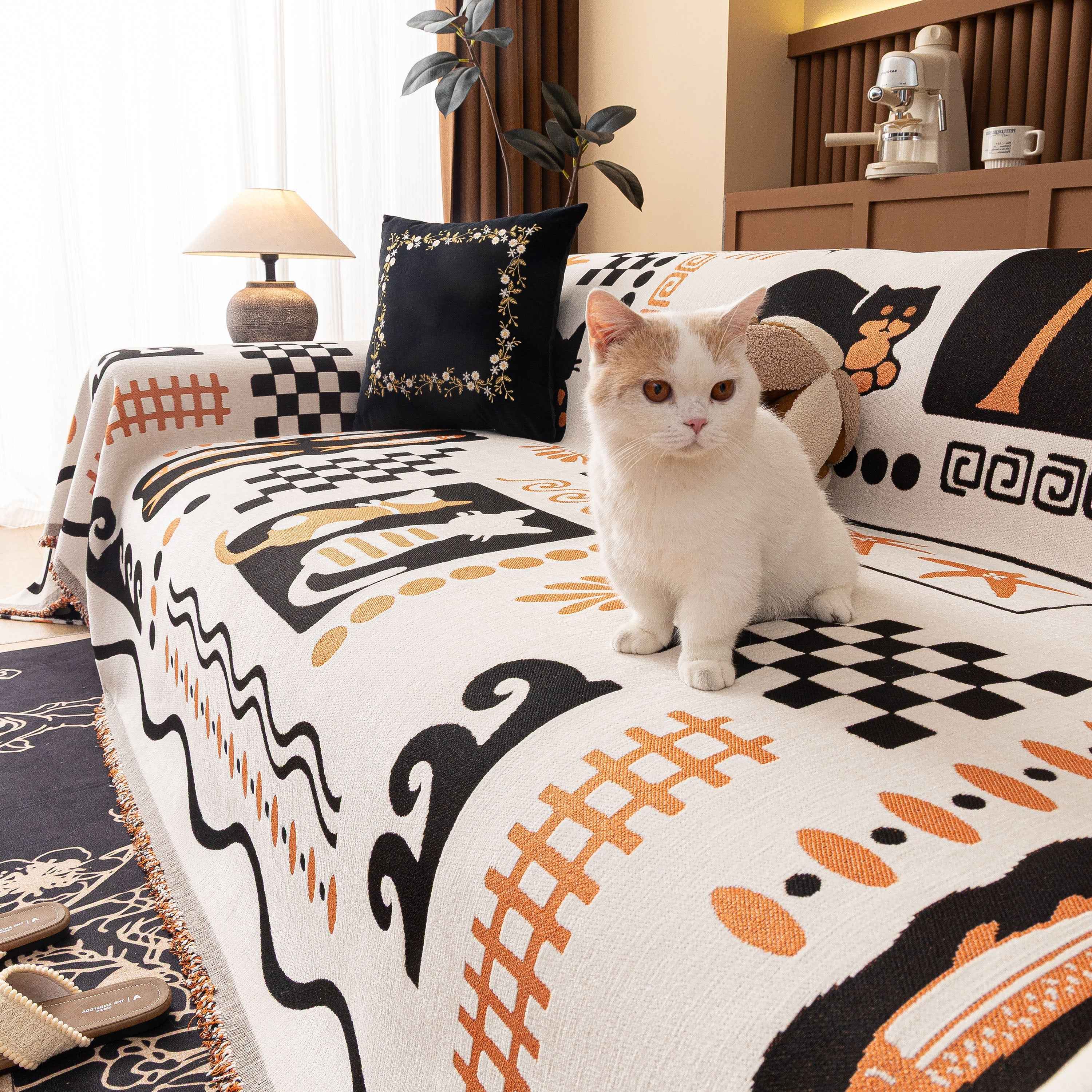 Boho Chic Woven Throw Blanket for Couch, Washable Couch Cover for Pets, Dogs, Cats