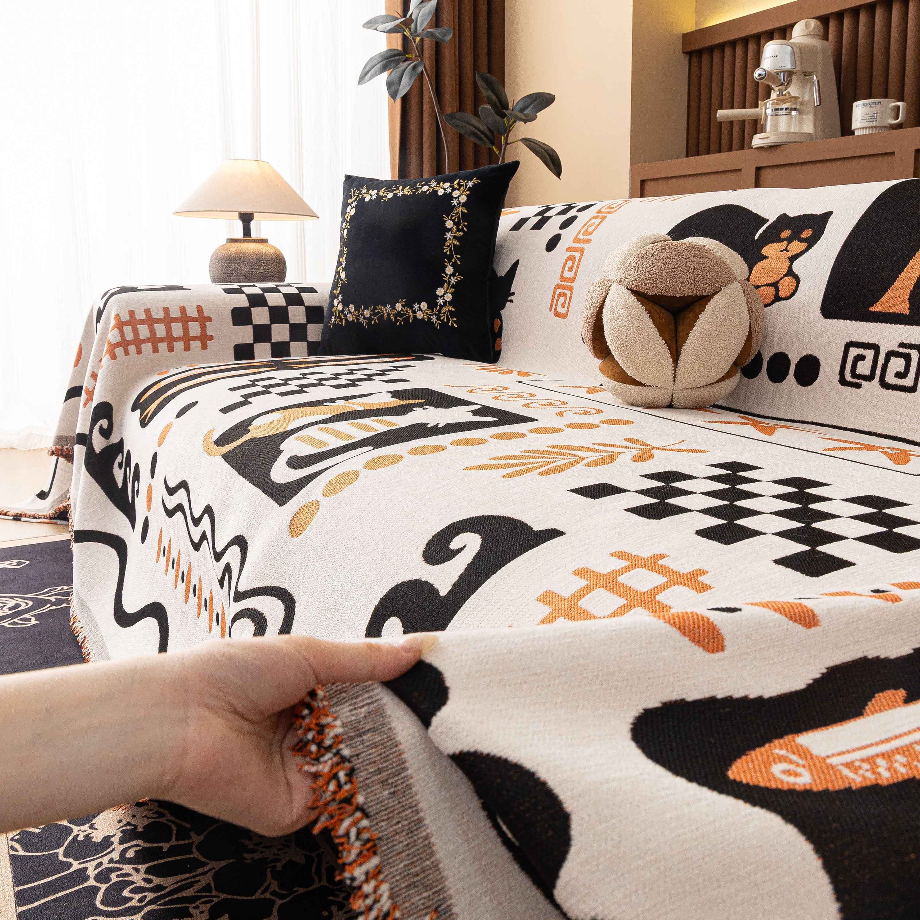 Boho Chic Woven Throw Blanket for Couch, Washable Couch Cover for Pets, Dogs, Cats