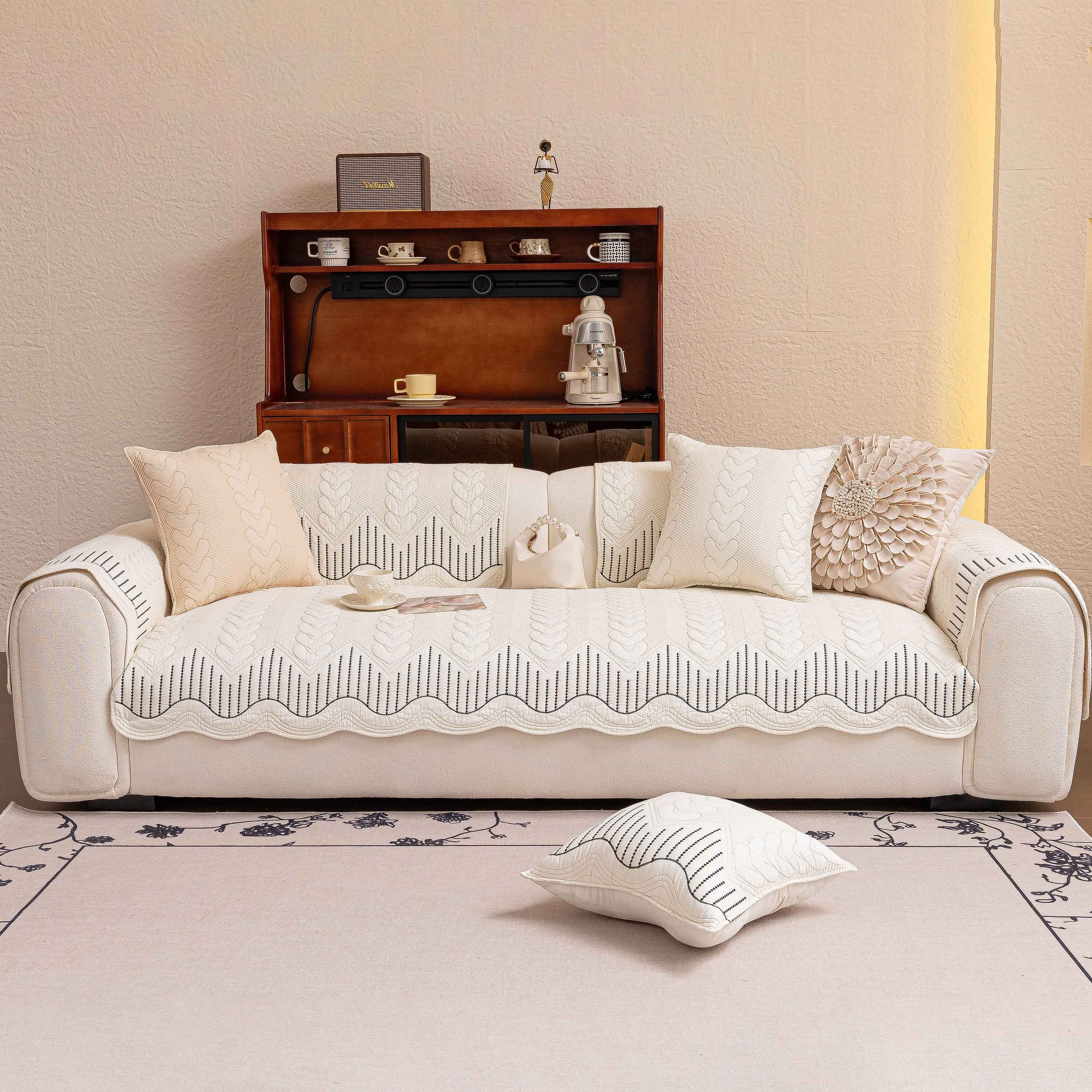 3D Quilted Thick Cotton Sofa Cover Non-Slip Couch Throw for Fabric & Leather Sofas