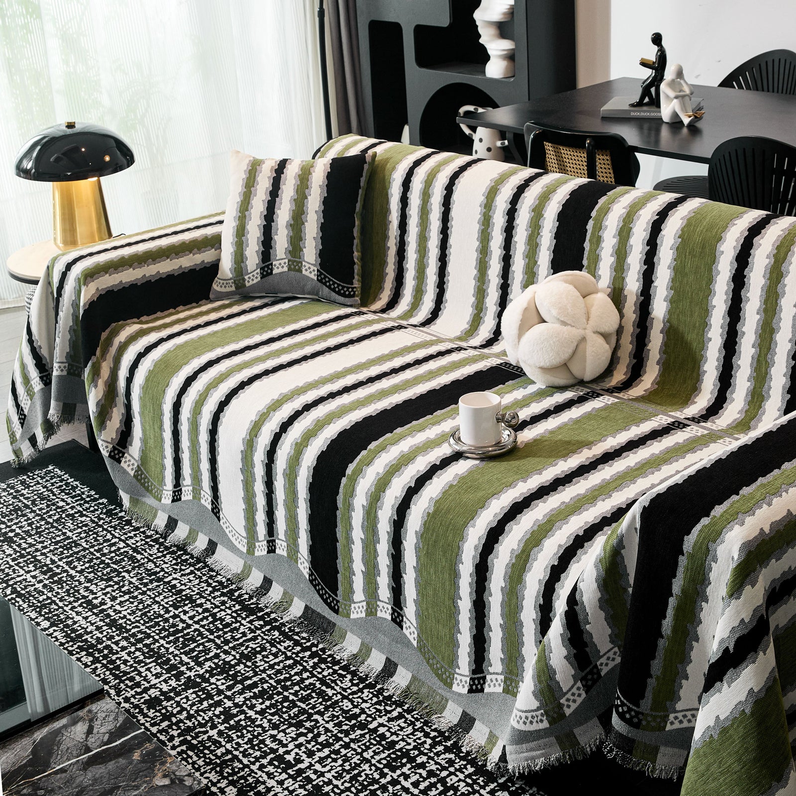 Striped Chenille Sofa Throw Covers, Boho Style Cozy Couch Protector Blanket
