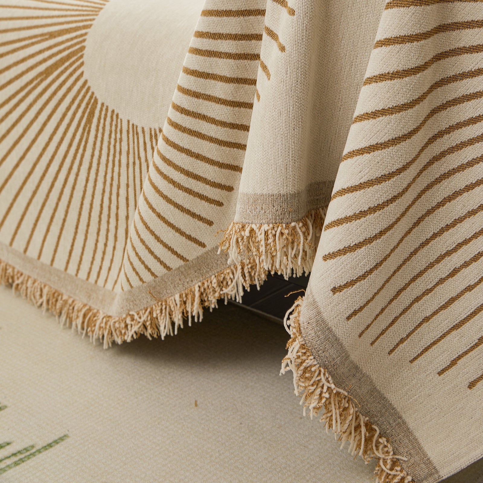 Geometric Radial Striped L-Shape Sofa Cover: Thick, Reversible Furniture Blanket for Kids and Pets