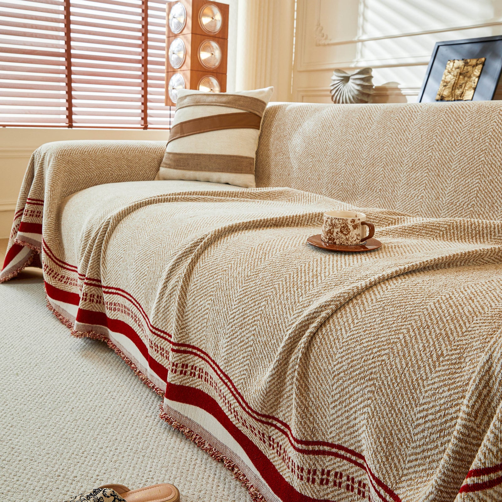 Reversible Herringbone Sofa Cover, 2-in-1 Classic British Throw Blanket for Couch