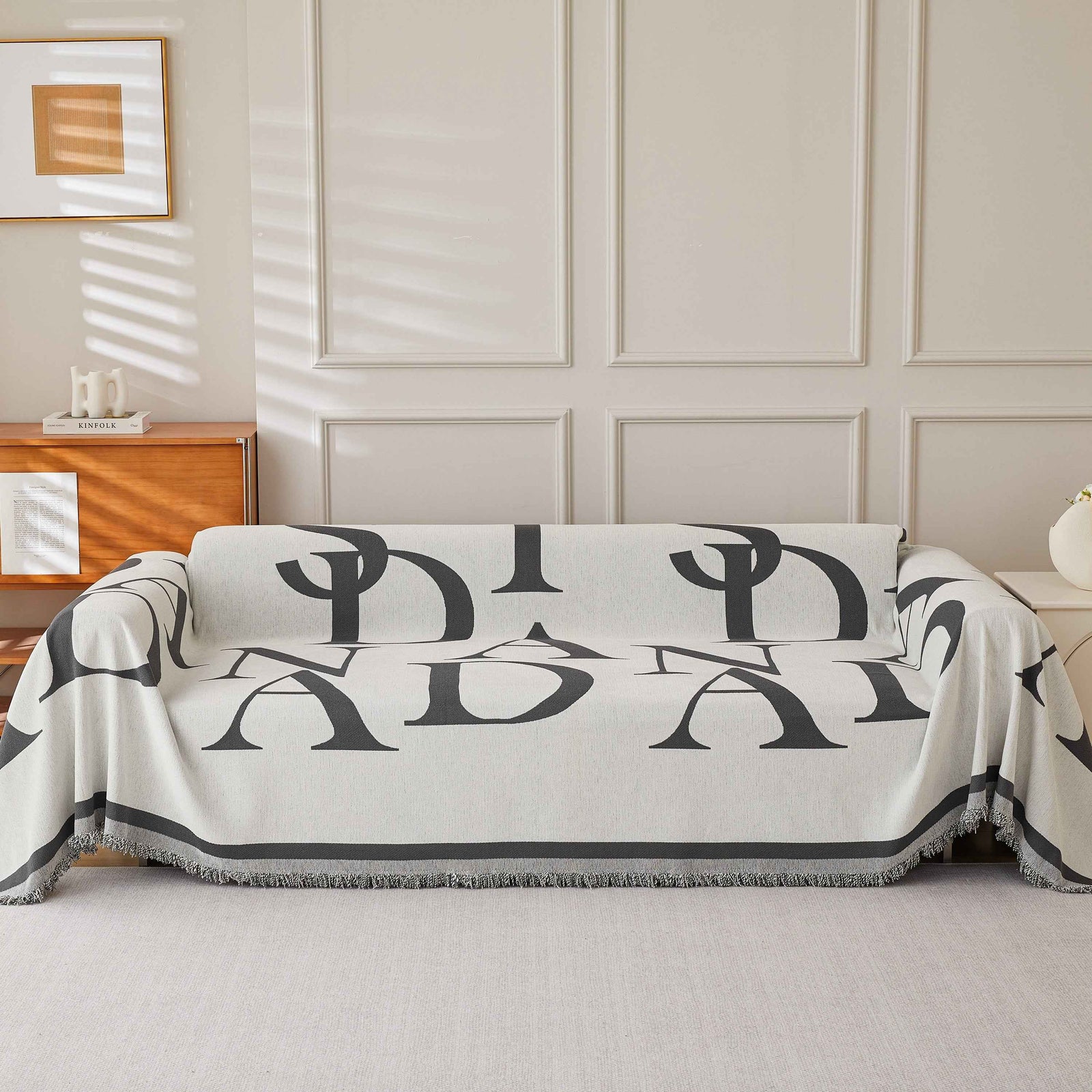 Chenille Jacquard Alphabet Sofa Blanket Cover, L Shape Sofa Cover, Reversible Couch Covers for Dogs