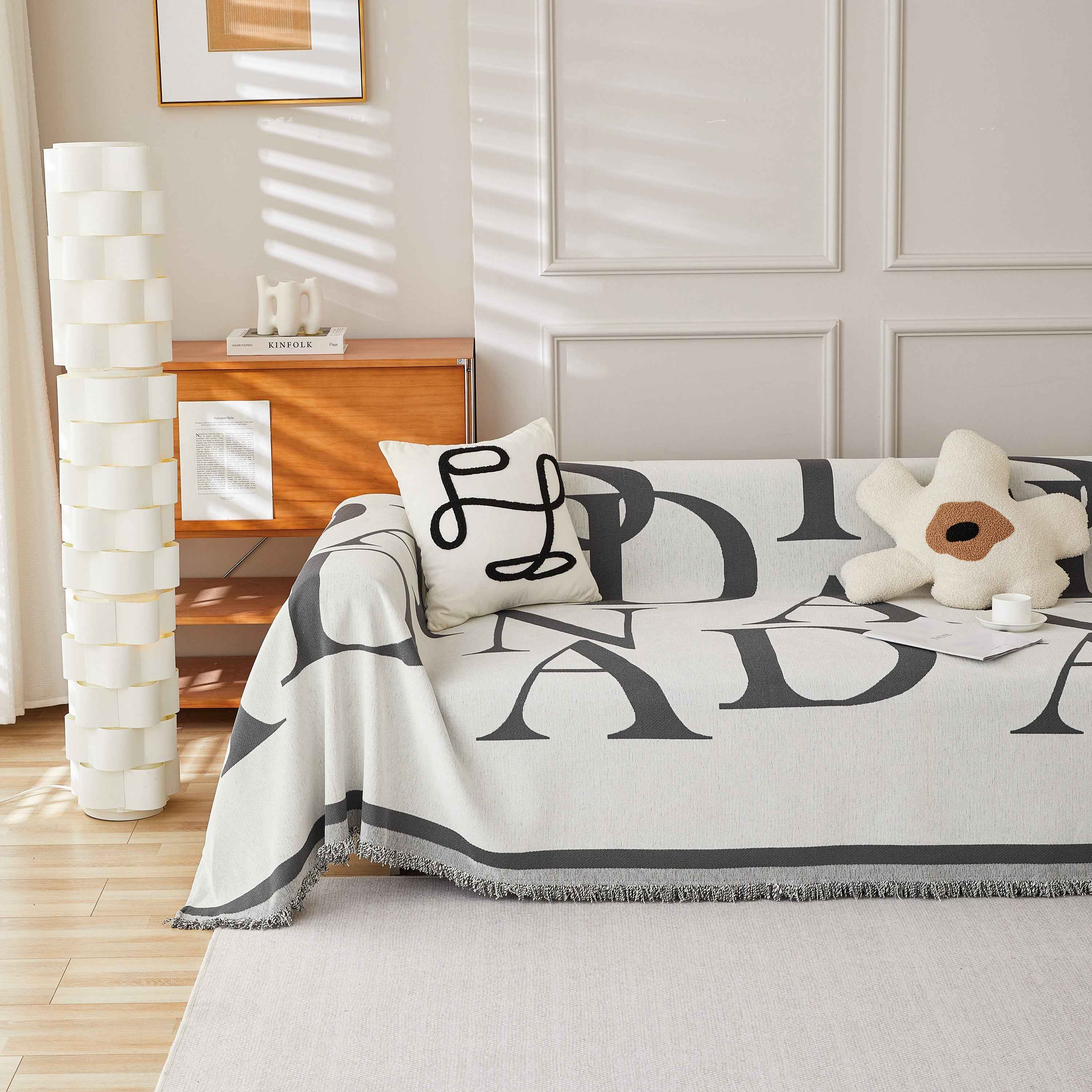 Chenille Jacquard Alphabet Sofa Blanket Cover, L Shape Sofa Cover, Reversible Couch Covers for Dogs