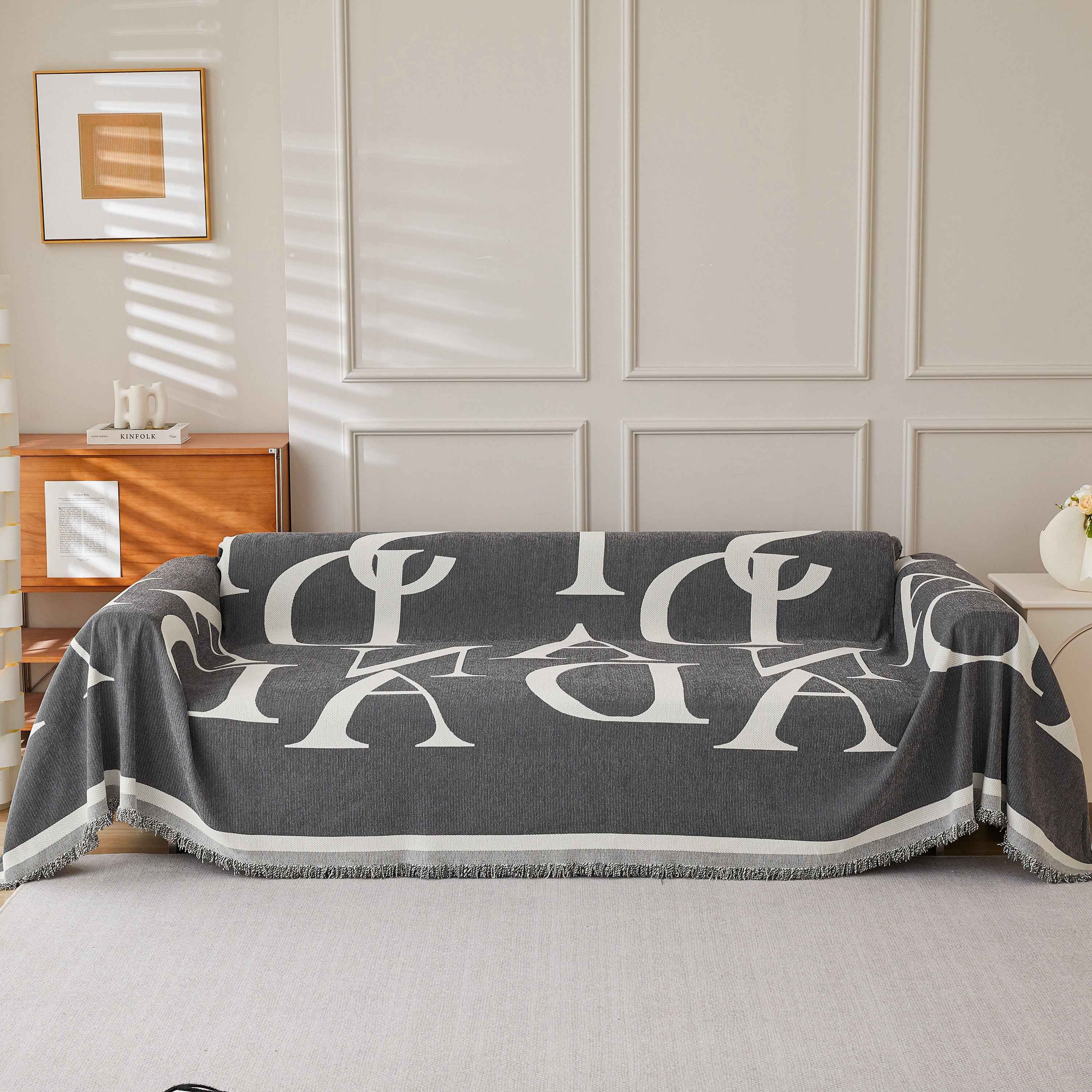 Chenille Jacquard Alphabet Sofa Blanket Cover, L Shape Sofa Cover, Reversible Couch Covers for Dogs