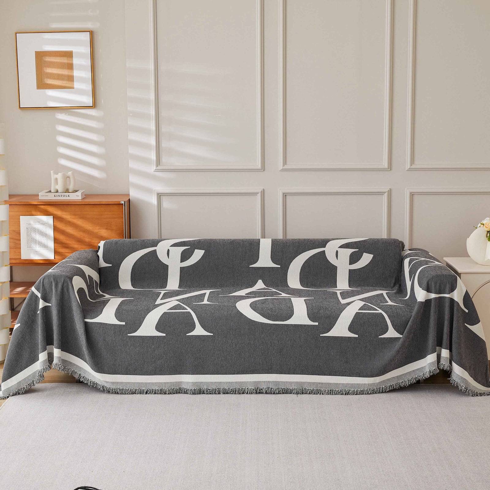 Chenille Jacquard Alphabet Sofa Blanket Cover, L Shape Sofa Cover, Reversible Couch Covers for Dogs