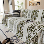 Bohemian Tufted Sofa Cover, Plush Fleece Throw Blanket with 3D Woven Aztec Stripes
