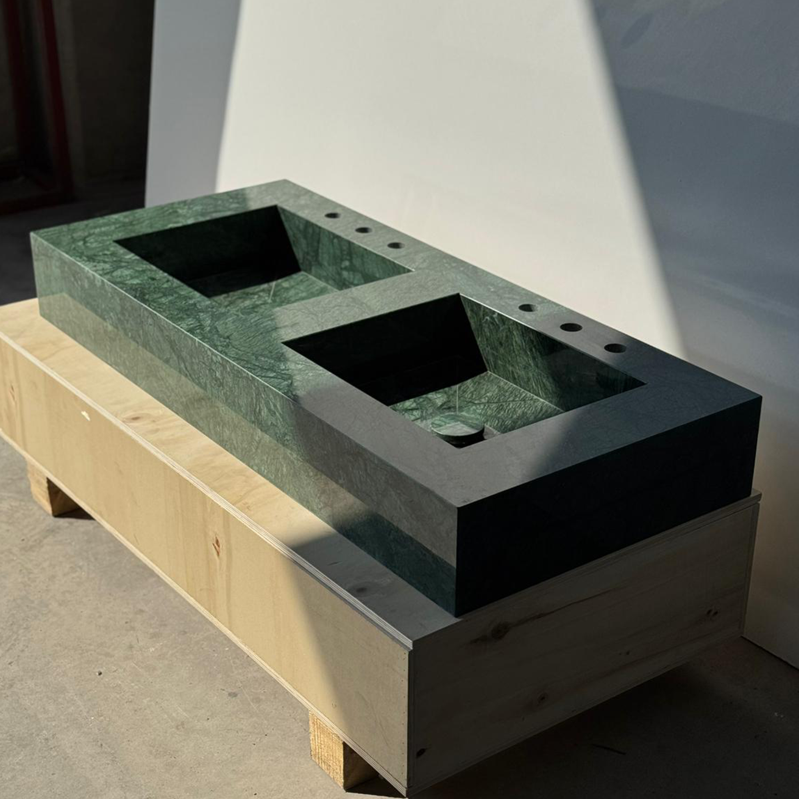 Handcrafted Verde Guatemala Marble Custom Double Sink (Ns-105)