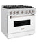 ZLINE 36"Classic Gas Range, Convection Gas Oven, DuraSnow® Stainless Steel, White Matte Door CGRS-WM-36