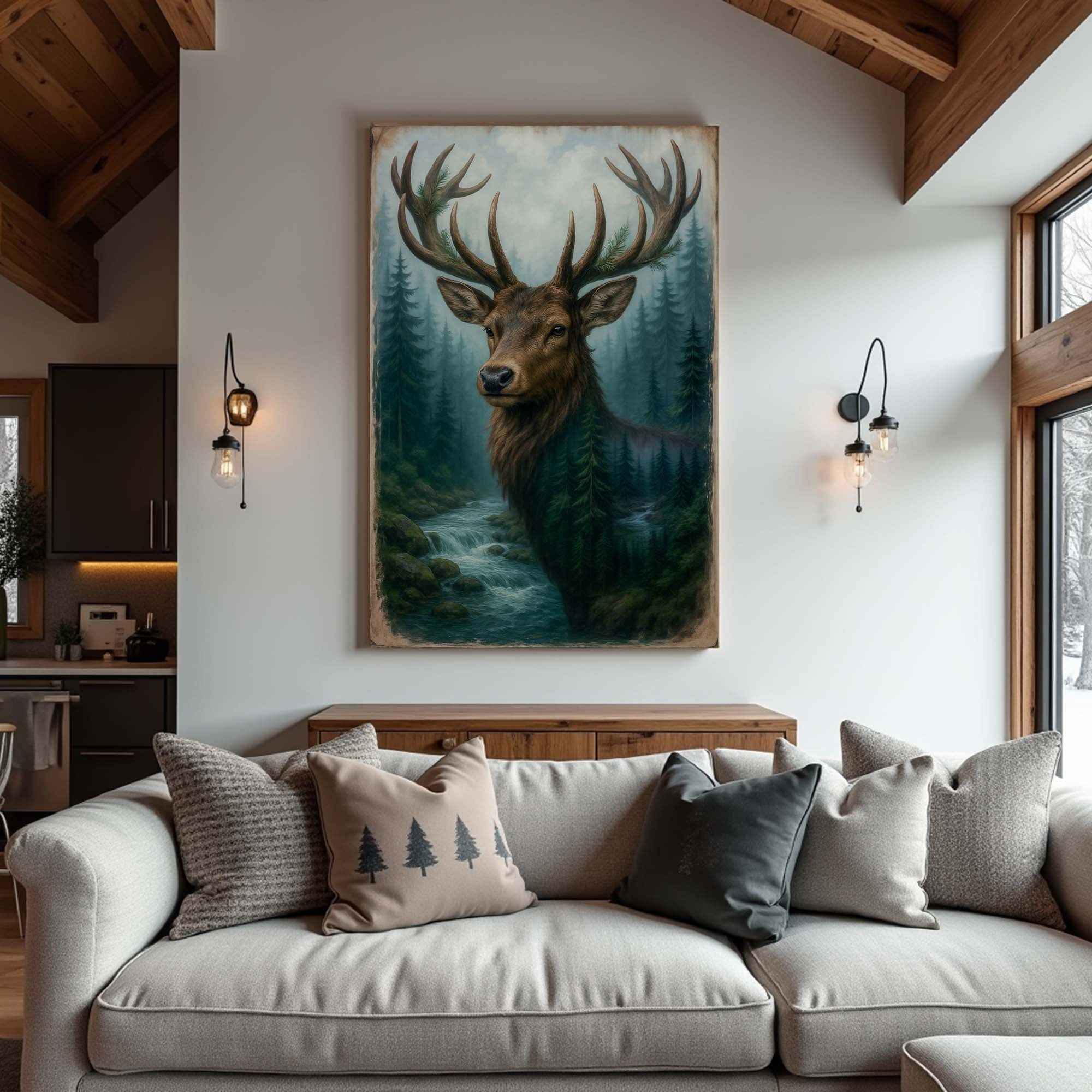 Misty Stag Double Exposure Wall Art