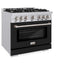 ZLINE 36" Select Gas Range Convection Gas Oven Stainless Steel Black Matte Door HGR-BLM-36
