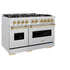 ZLINE 48" Dual Fuel Range, Gas Cooktop, Electric Convection Oven DuraSnow® Stainless Steel, Gold CDRSZ-48-G