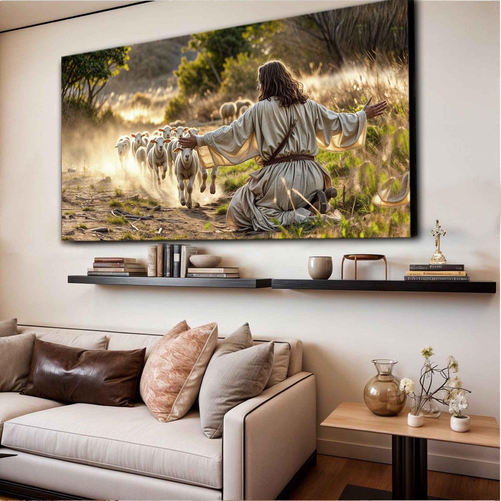 Jesus Protects The Lamb From Wolves Faith Wall Art VIII